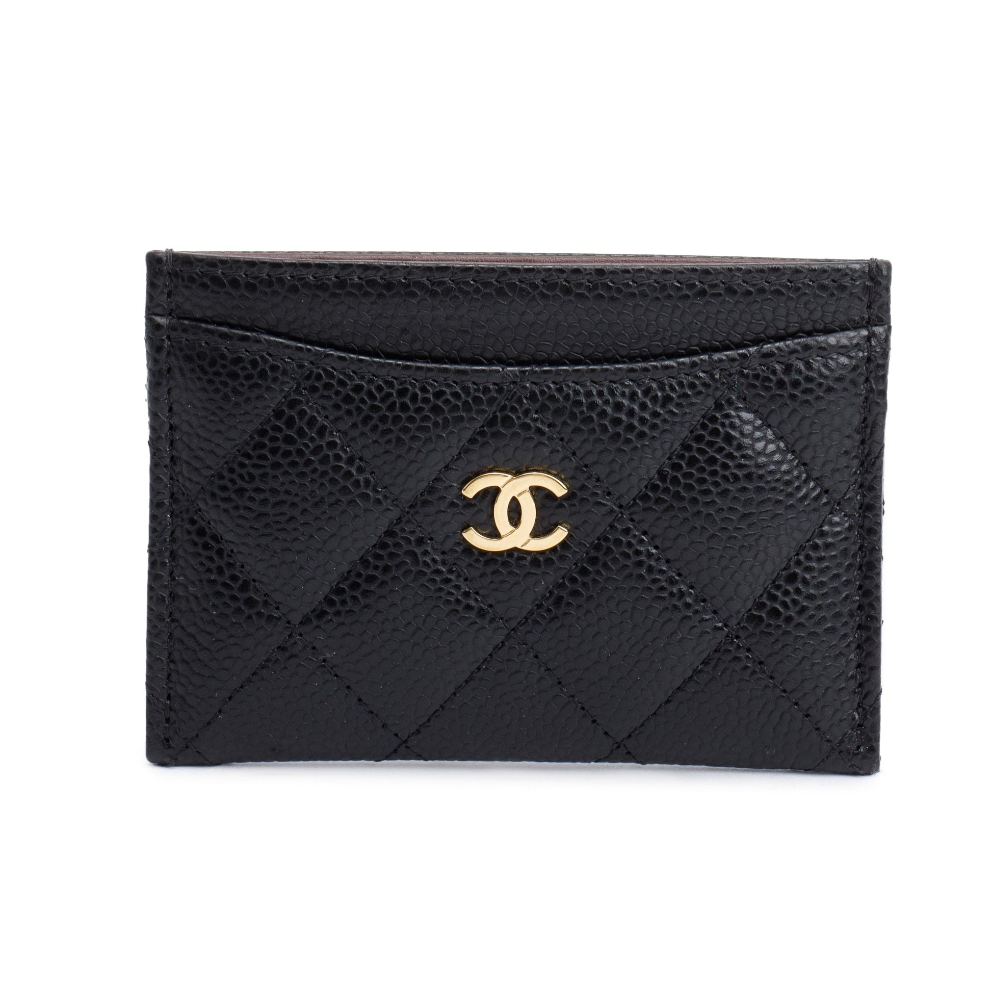 Chanel Caviar Classic Card Holder Leather Black Wallet Case 4