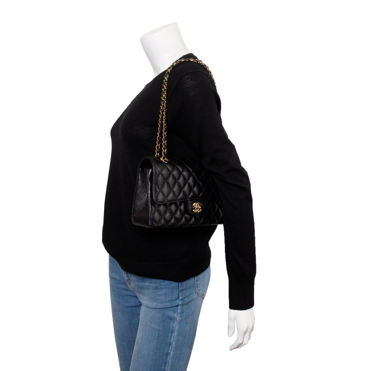 Chanel Caviar Classic Double Classic Flap Leather Black Travel Bag
