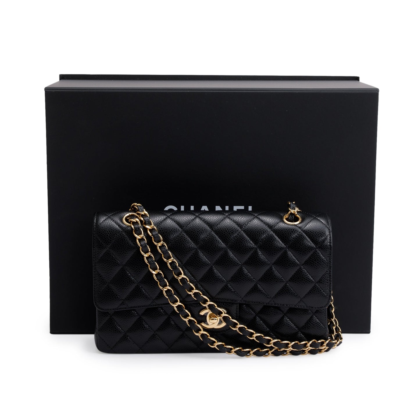 Chanel Caviar Classic Double Classic Flap Leather Black Travel Bag