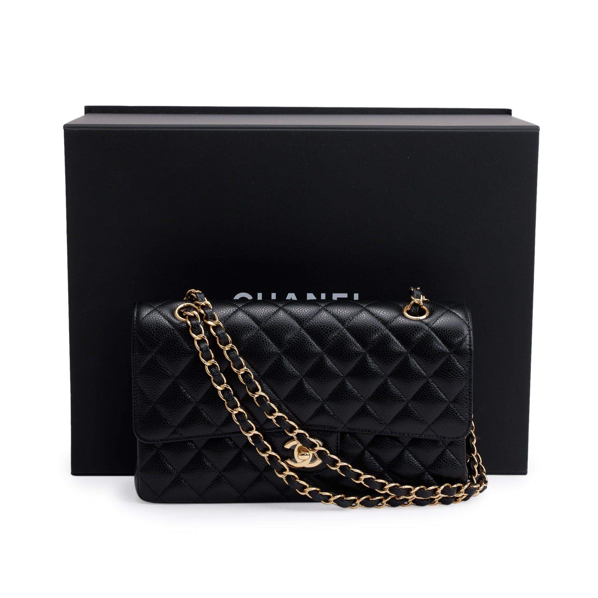 Chanel Caviar Classic Double Classic Flap Leather Black Travel Bag