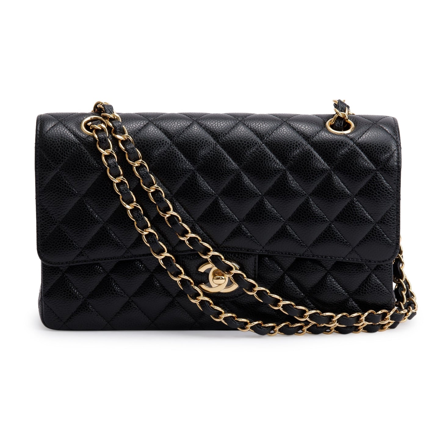 Chanel Caviar Classic Double Classic Flap Leather Black Travel Bag