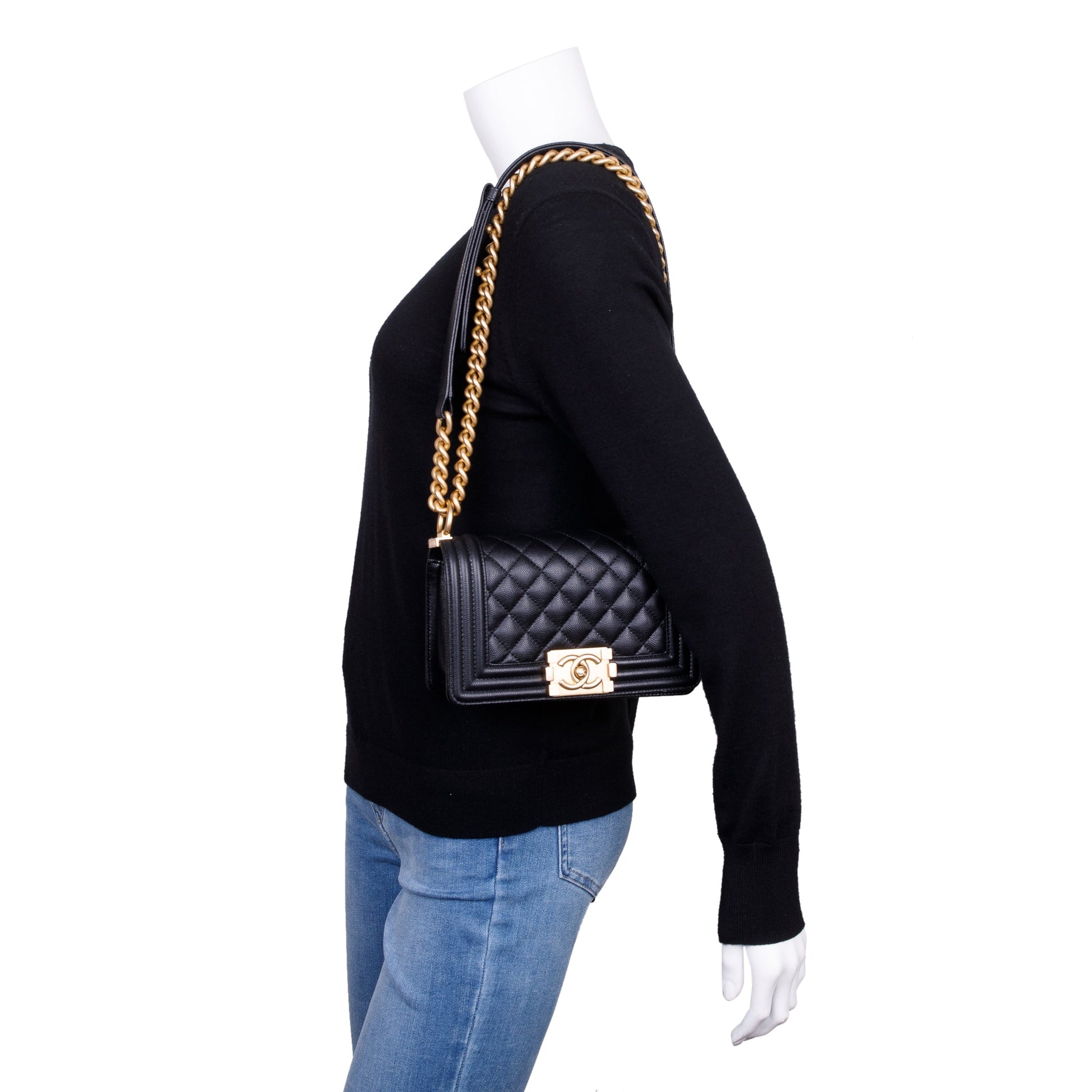 Chanel Caviar Boy Leather Black Travel Bag Boy Bag