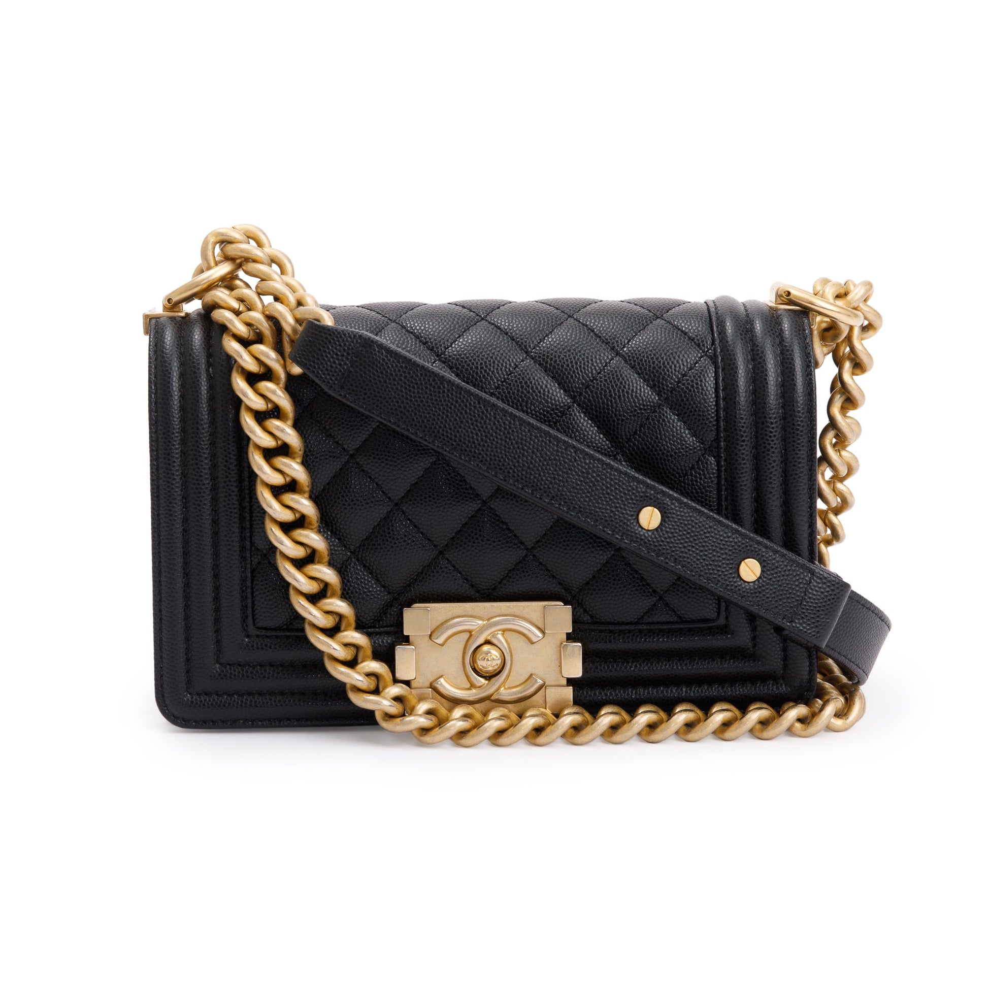 Chanel Caviar Boy Leather Black Travel Bag