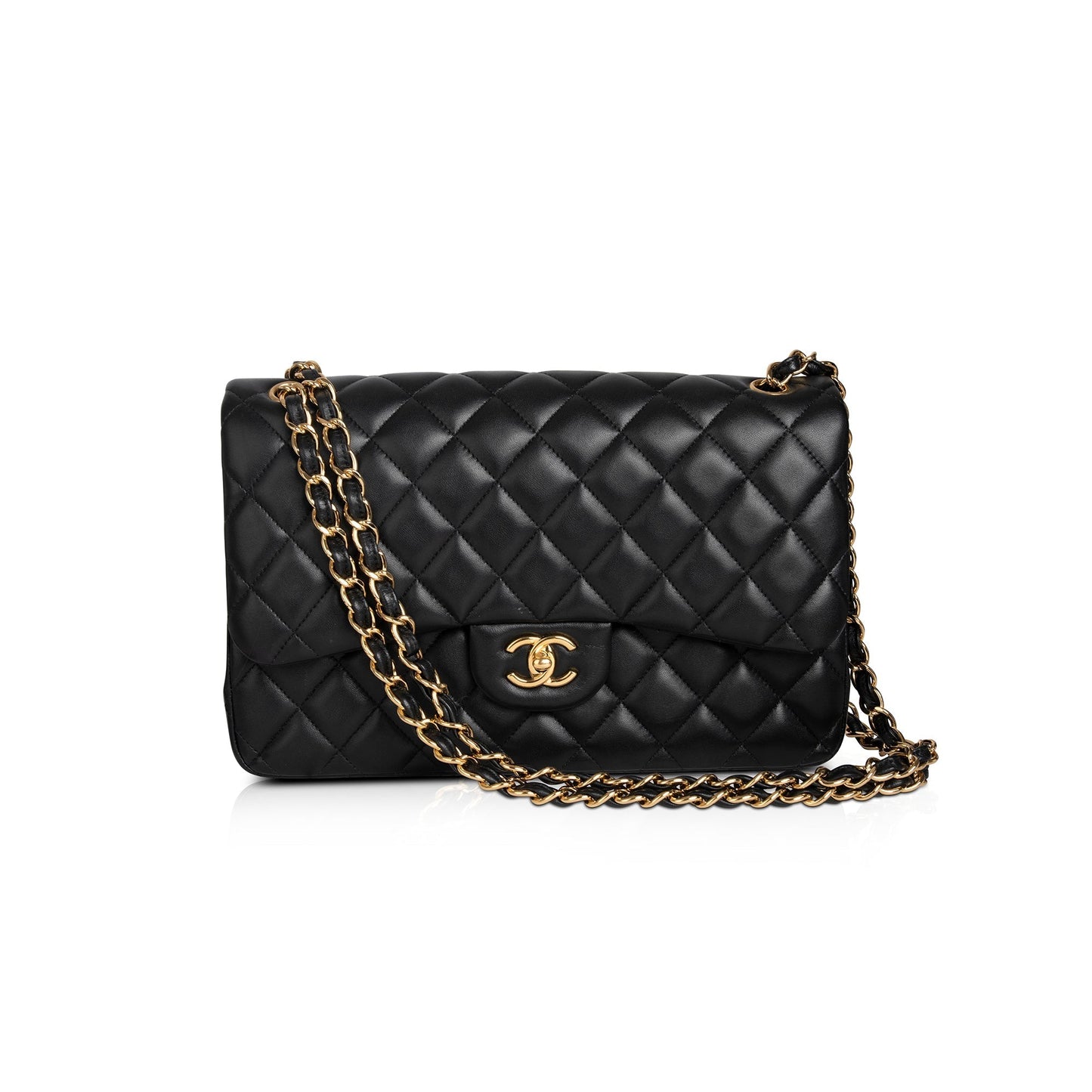 Chanel Classic Jumbo Double Flap Lambskin Black Travel Bag