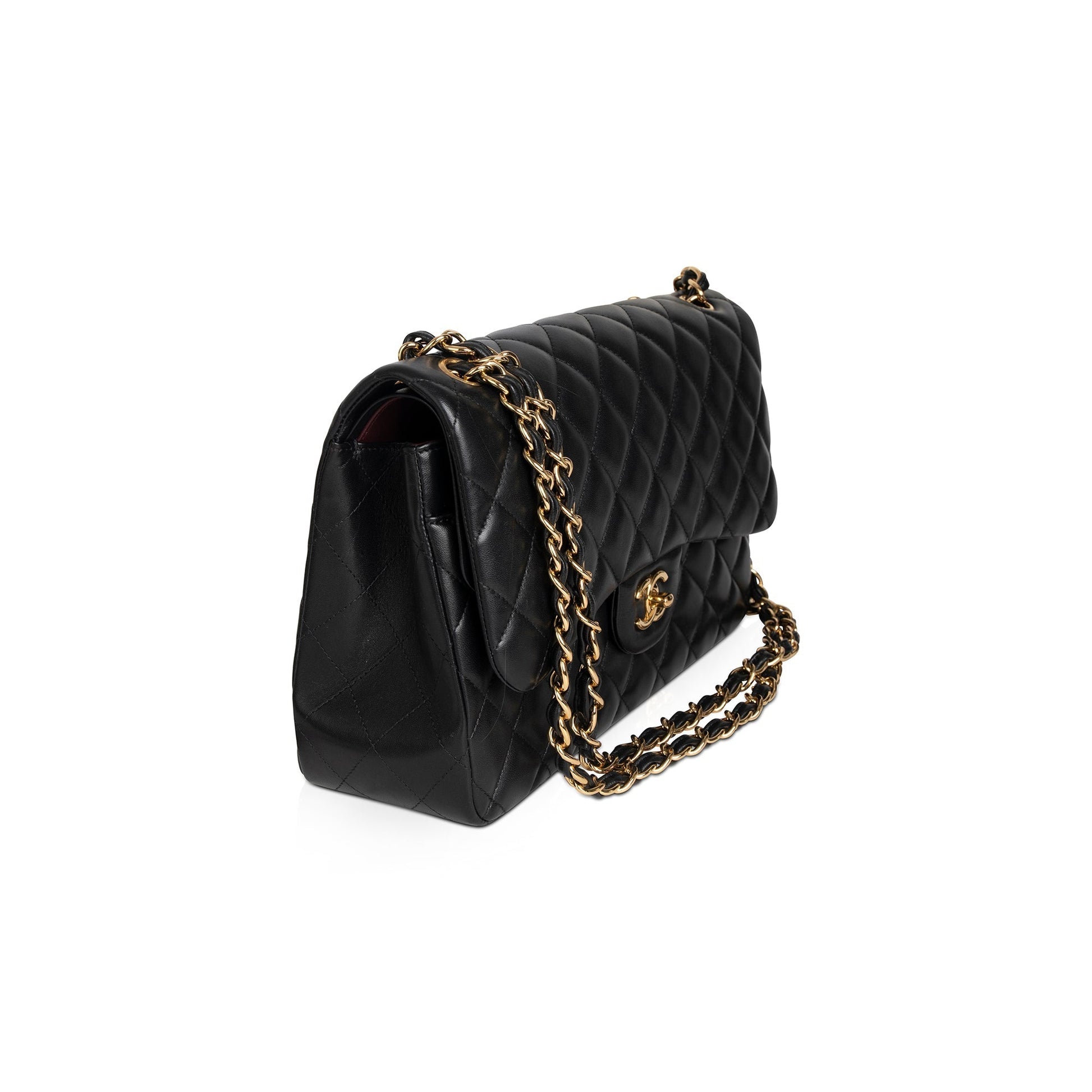 Chanel Classic Jumbo Double Flap Lambskin Black Travel Bag