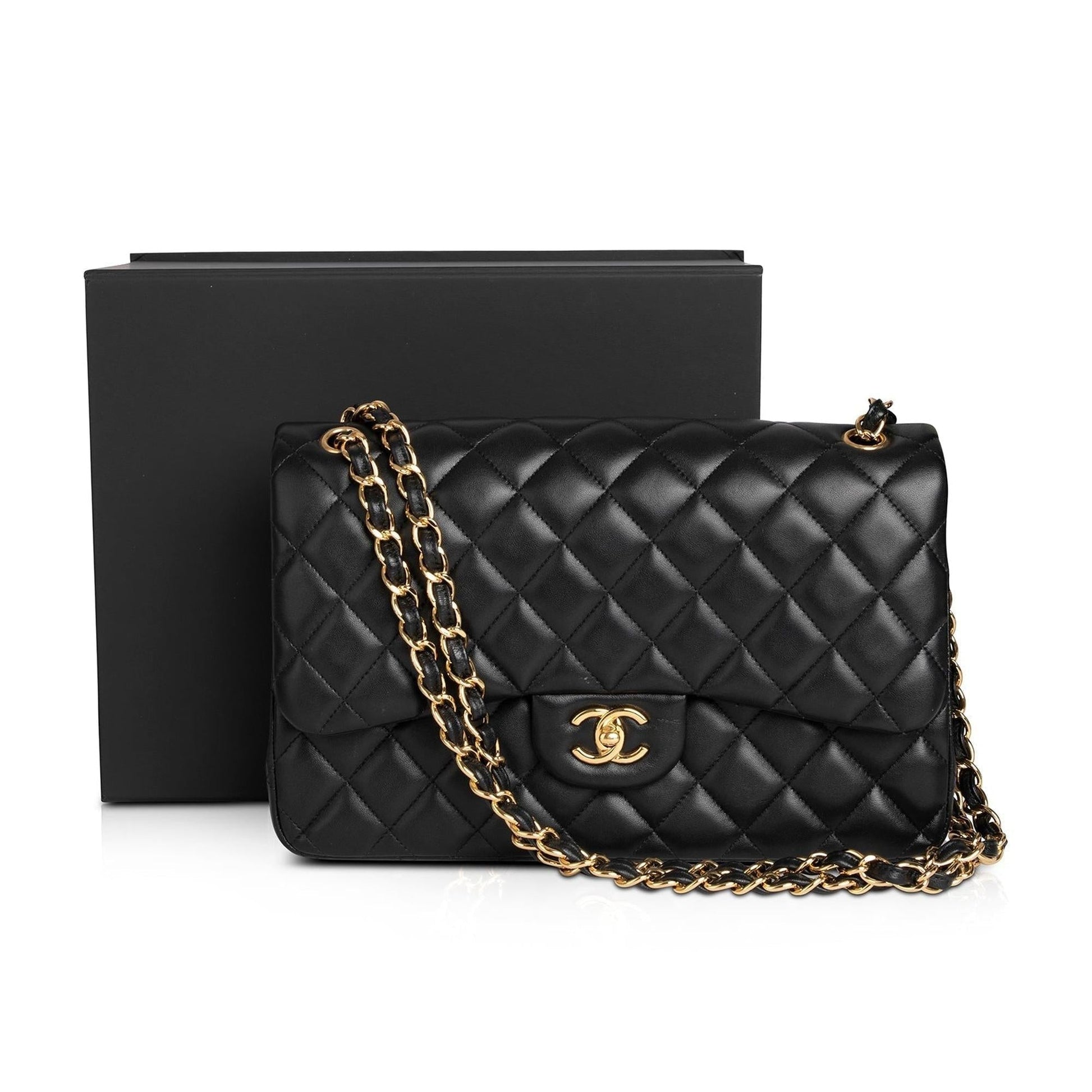 Chanel Classic Jumbo Double Flap Lambskin Black Travel Bag