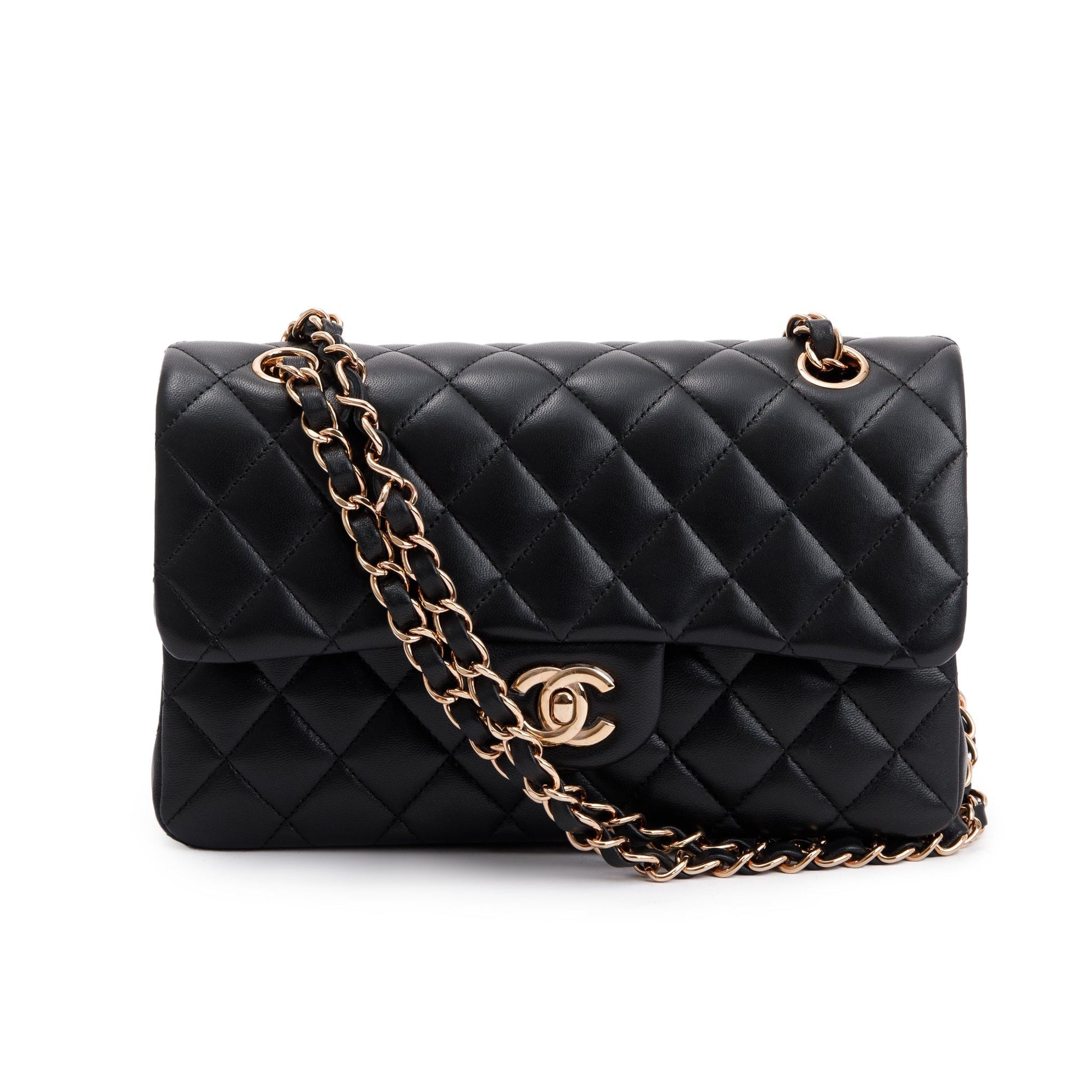 Chanel Classic Double Flap Lambskin Black Travel Bag W Box
