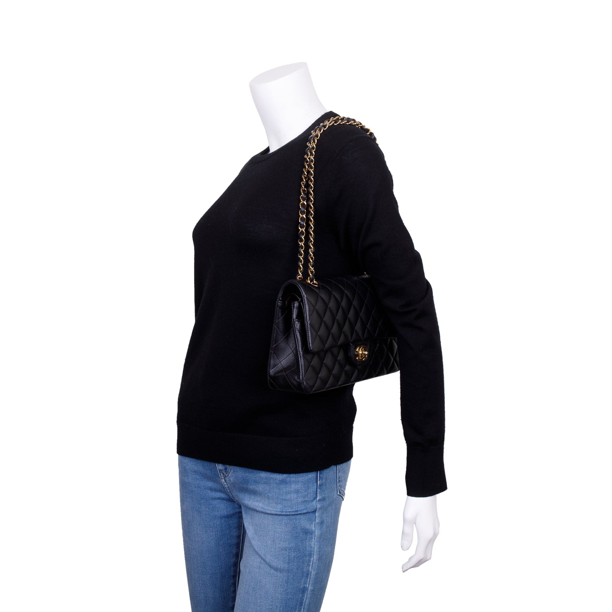 Chanel Classic Double Flap Leather Lambskin Black Travel Bag