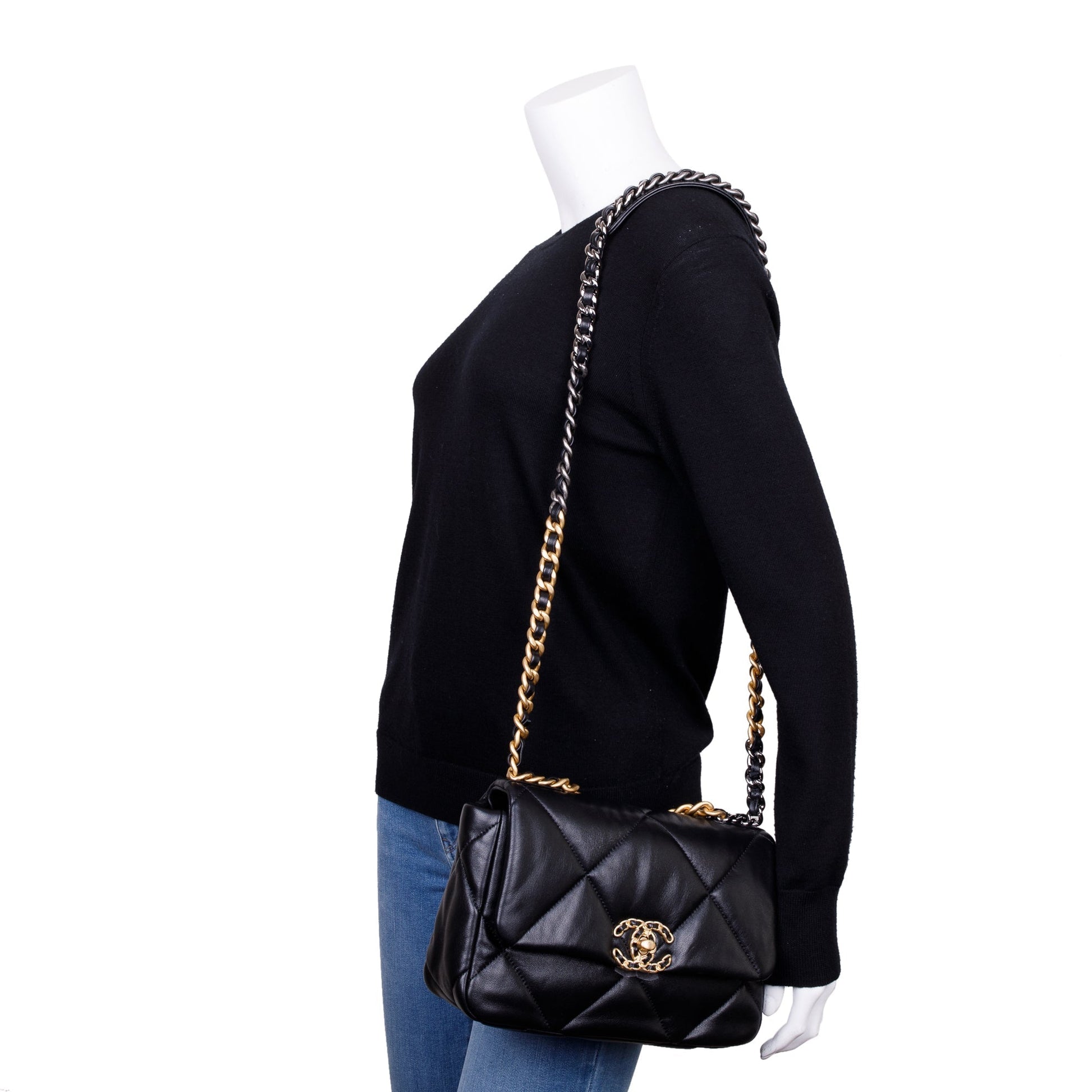 Chanel 19 Flap Leather Lambskin Black Travel Bag
