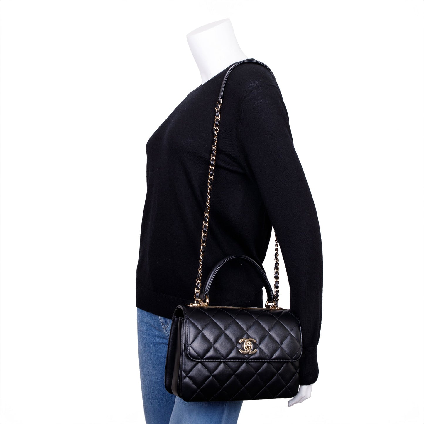 Chanel Trendy CC Top Handle Flap Lambskin Black Travel Bag Flap Bag