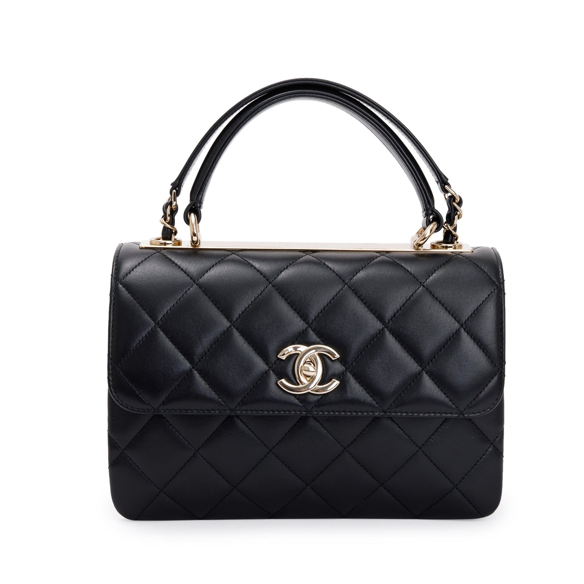 Chanel Trendy CC Top Handle Flap Lambskin Black Travel Bag Flap Bag