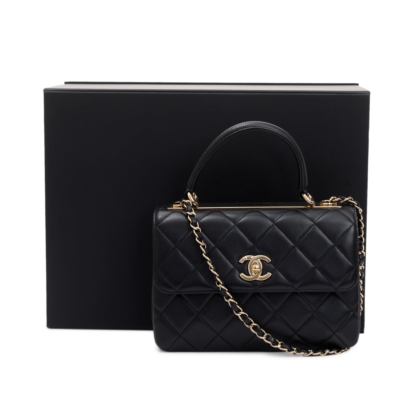 Chanel Trendy CC Top Handle Flap Lambskin Black Travel Bag