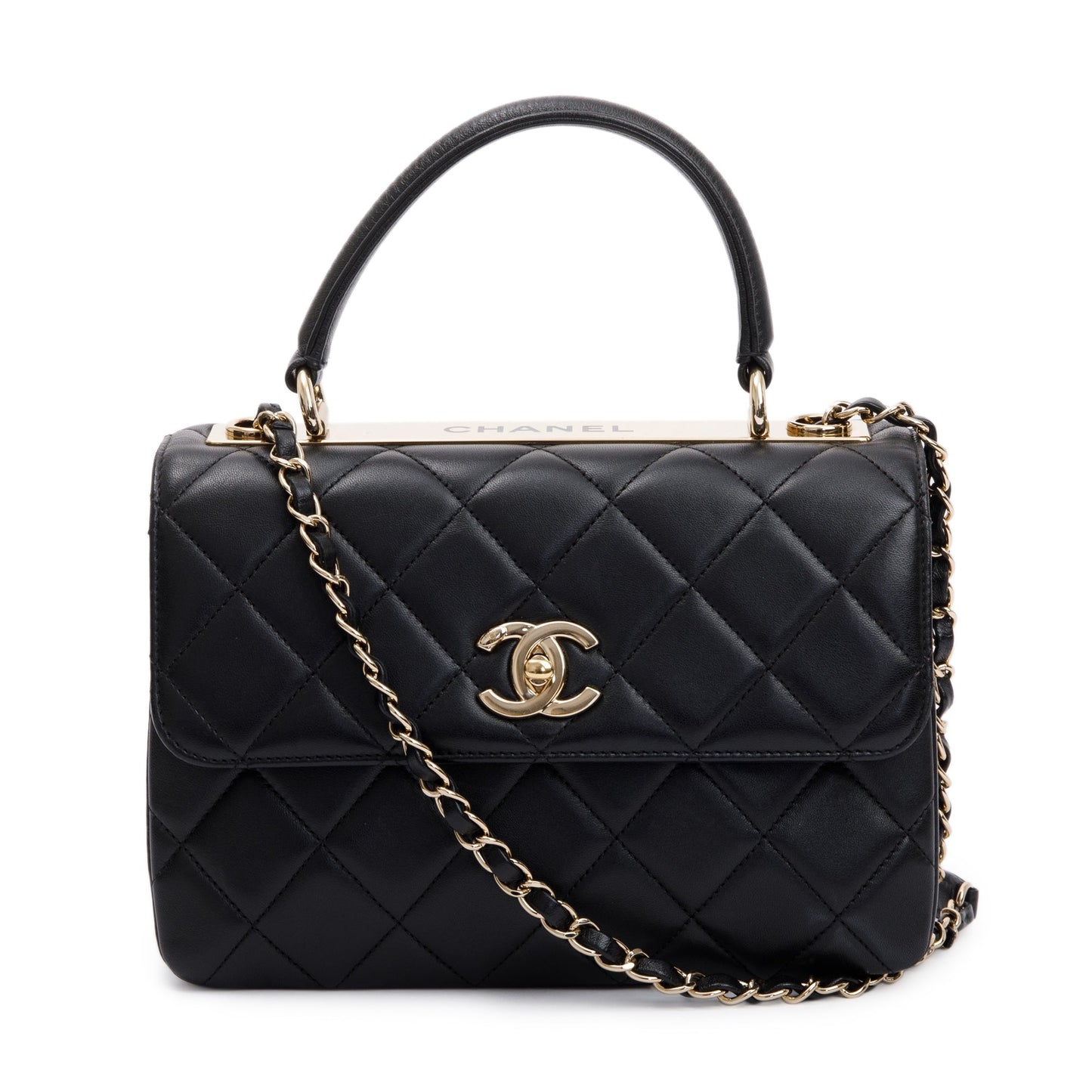Chanel Trendy CC Top Handle Flap Lambskin Black Travel Bag