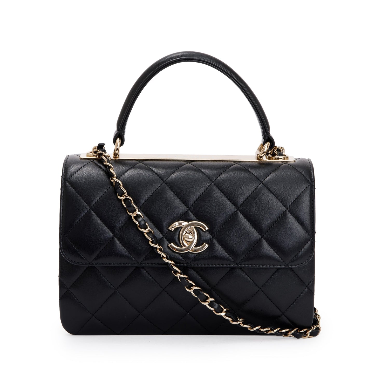 Chanel Trendy CC Top Handle Flap Lambskin Black Travel Bag Flap Bag