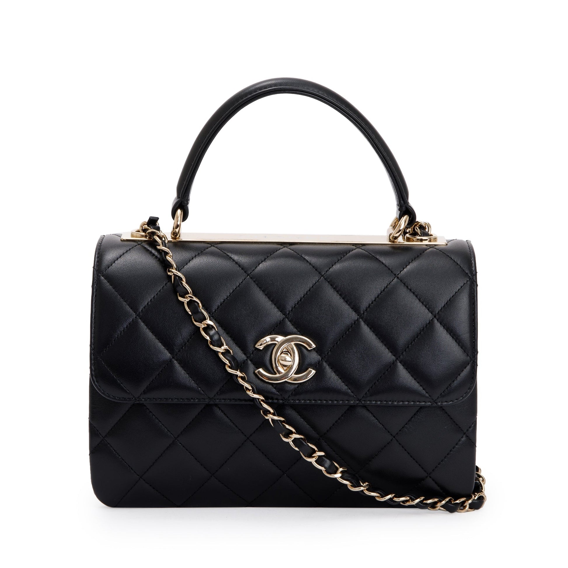 Chanel Trendy CC Top Handle Flap Lambskin Black Travel Bag Flap Bag