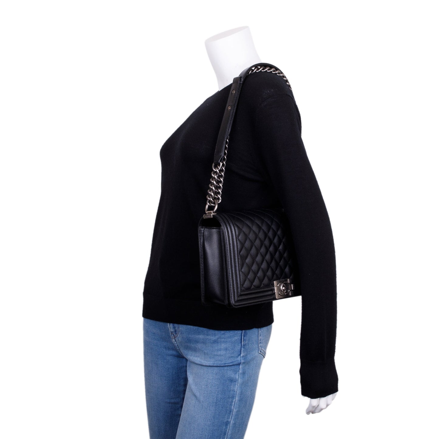 Chanel Quilted Caviar Boy Black Travel Bag