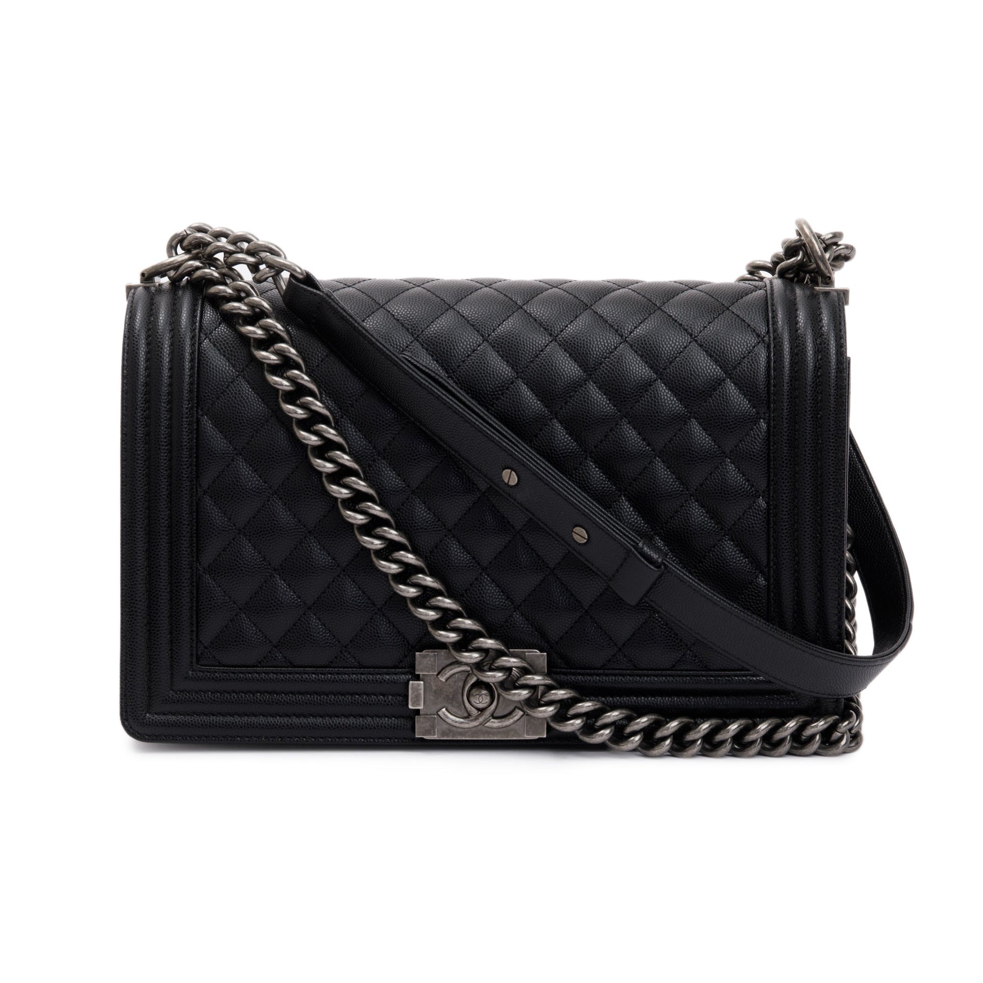 Chanel Quilted Caviar Boy Black Travel Bag