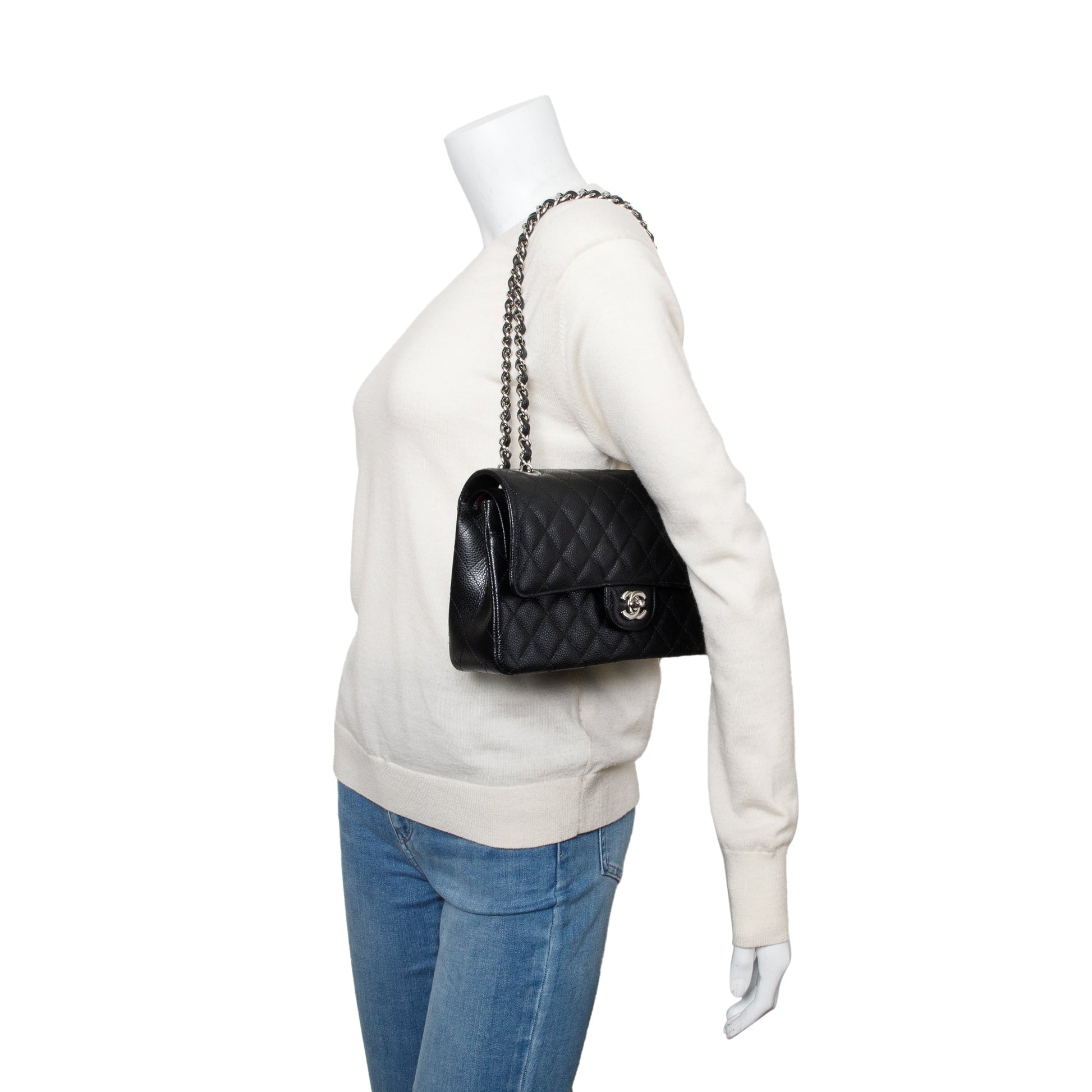 Chanel Quilted Caviar Classic Double Flap Leather Black Travel Bag 3