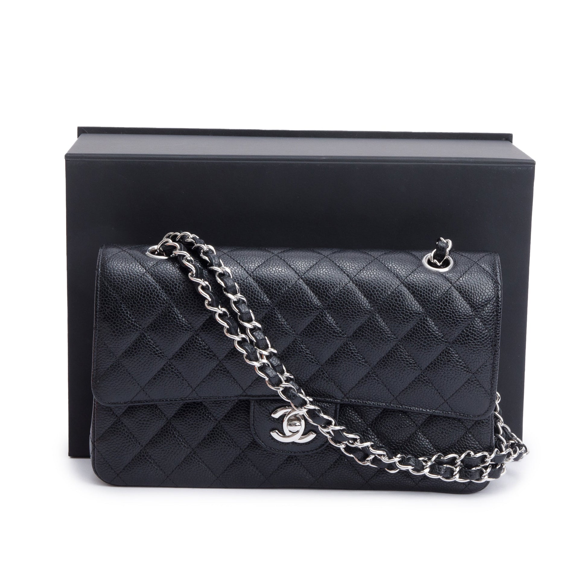 Chanel Quilted Caviar Classic Double Flap Leather Black Travel Bag 3