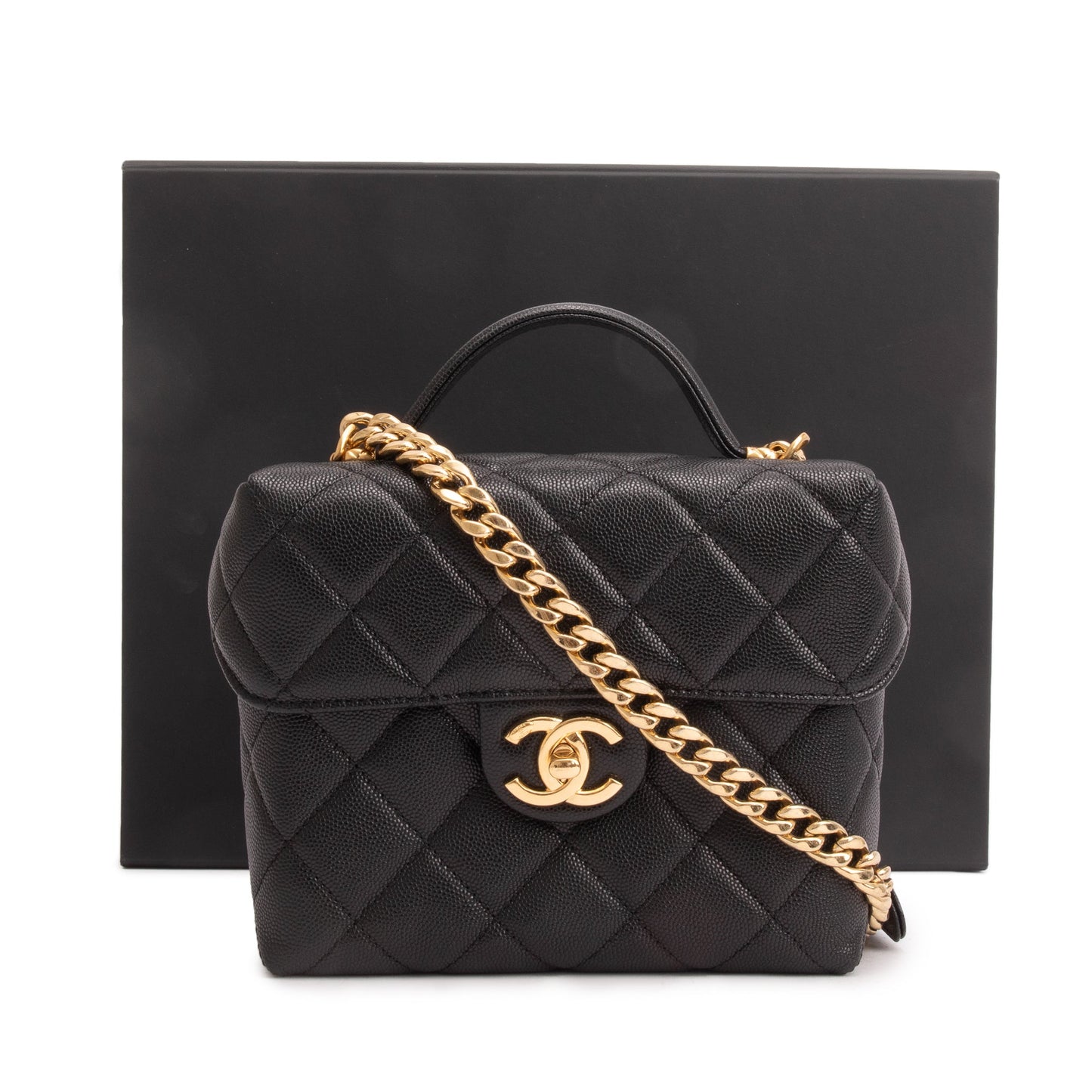 Chanel Quilted Caviar Handy Box Vanity Leather Black Travel Bag