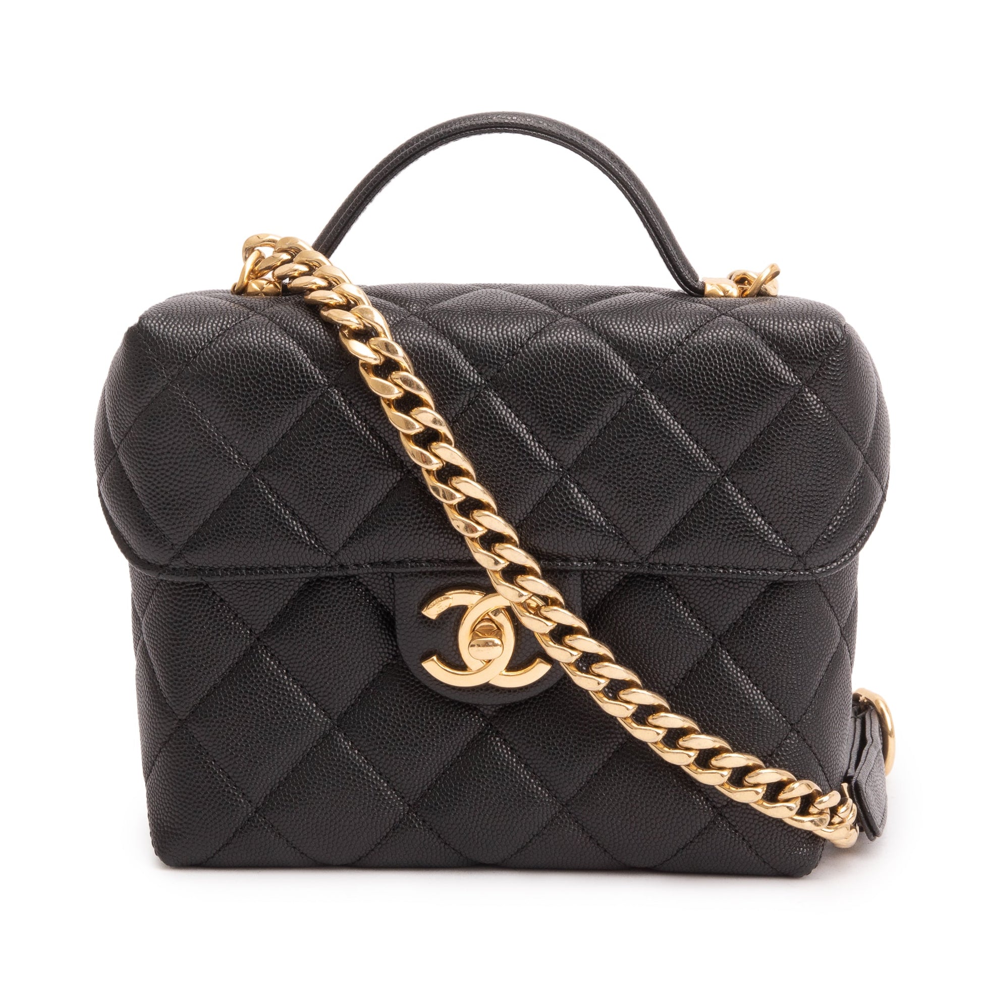Chanel Quilted Caviar Handy Box Vanity Leather Black Travel Bag