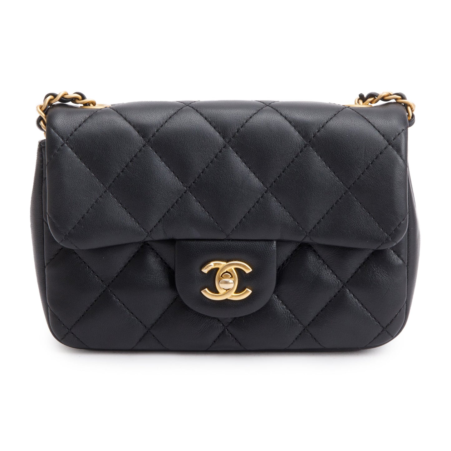 Chanel Quilted Heart Charms Flap Lambskin Black Key Chain Flap Bag