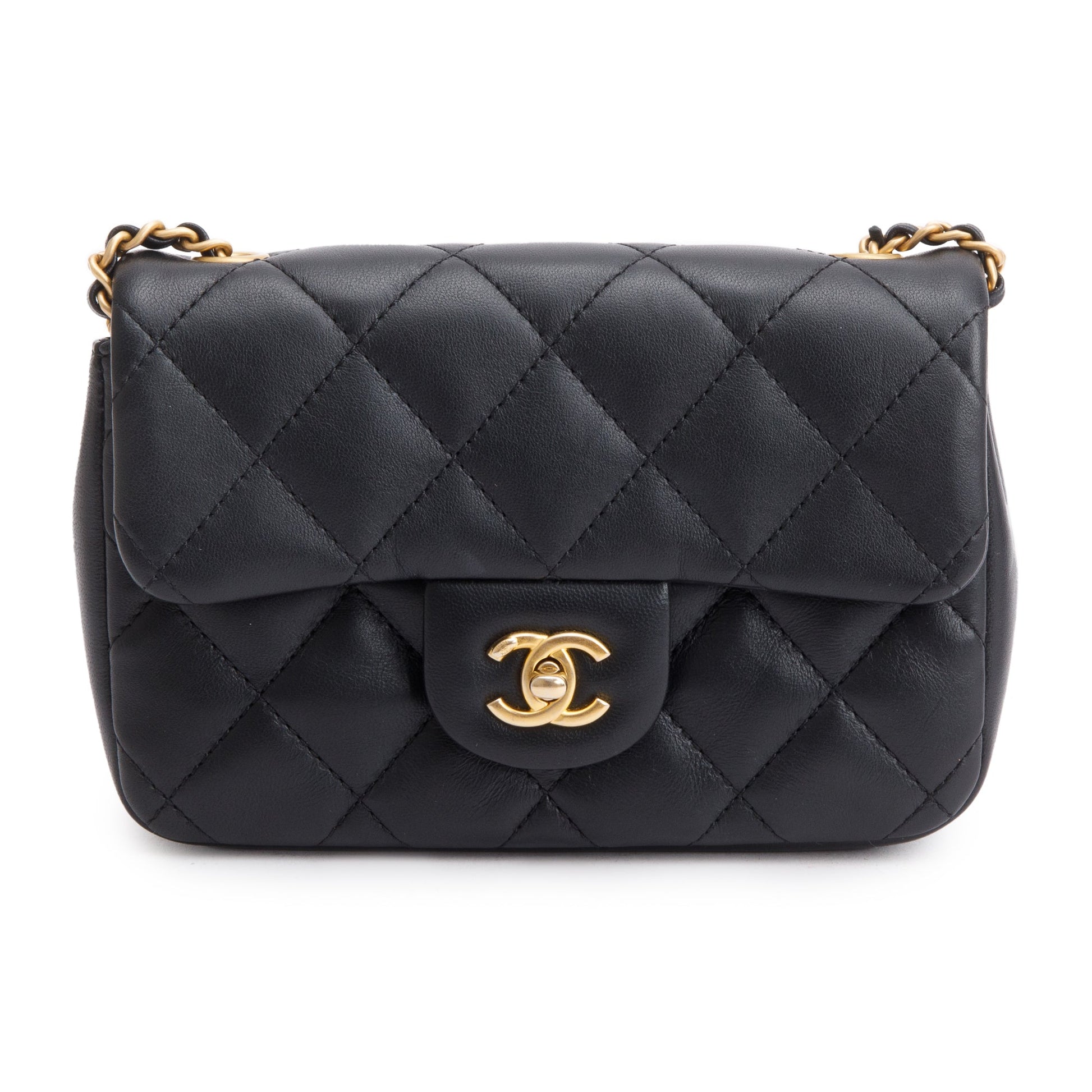 Chanel Quilted Heart Charms Flap Lambskin Black Key Chain Flap Bag
