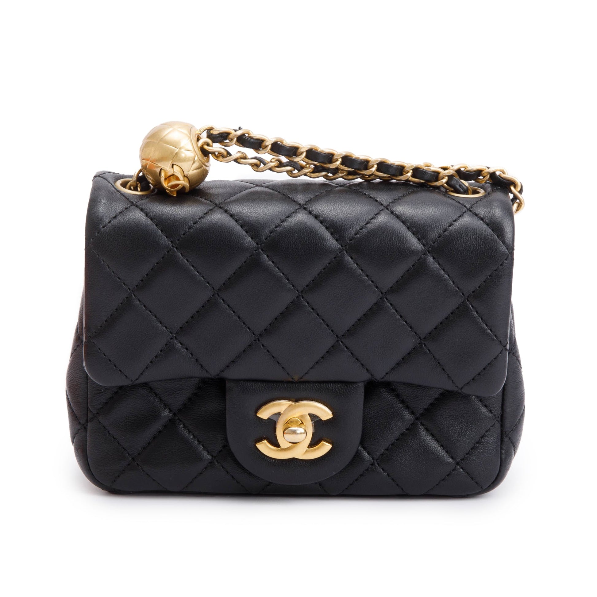 Chanel Quilted Pearl Crush Square Flap Lambskin Black Travel Bag Flap Bag