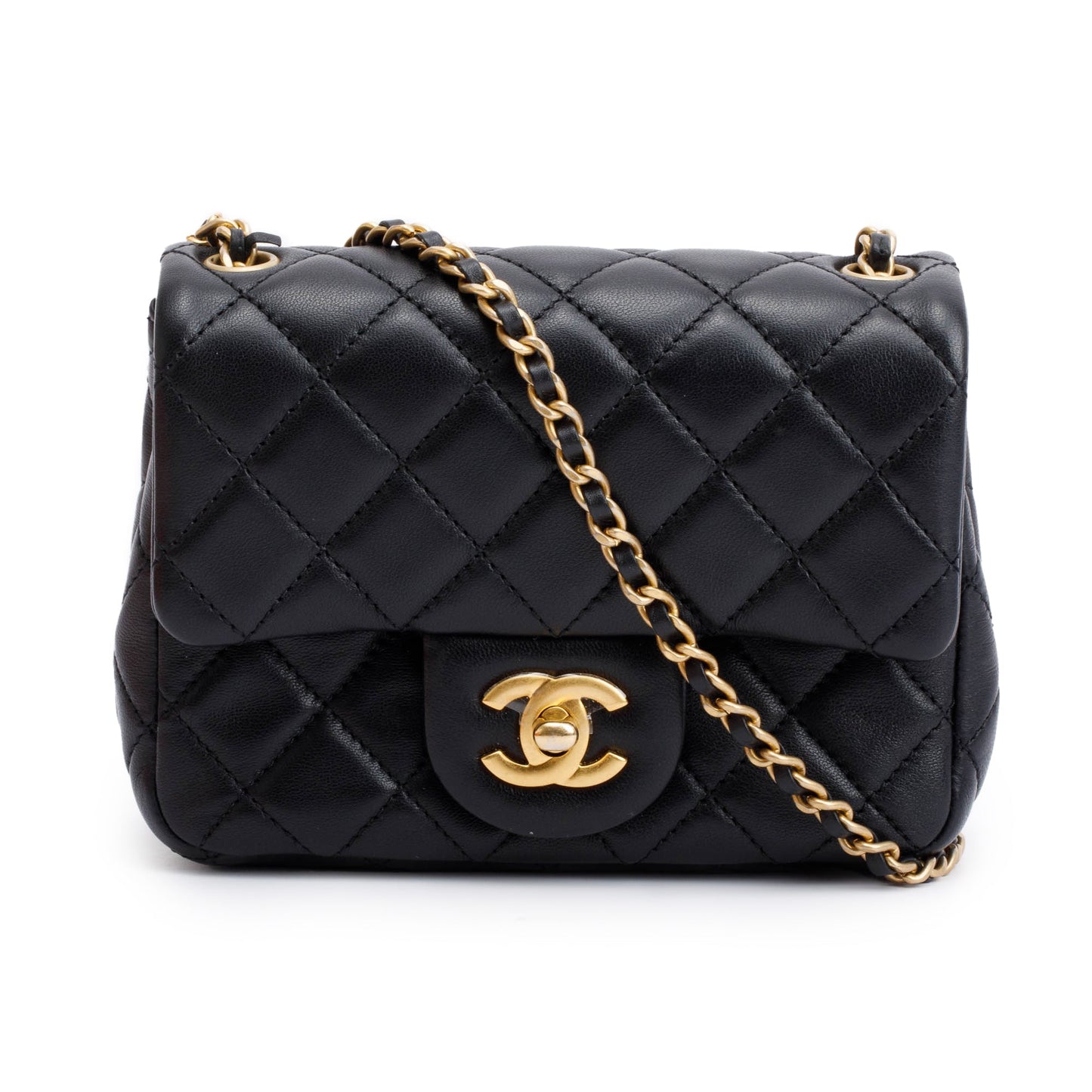 Chanel Quilted Pearl Crush Square Flap Lambskin Black Travel Bag Flap Bag