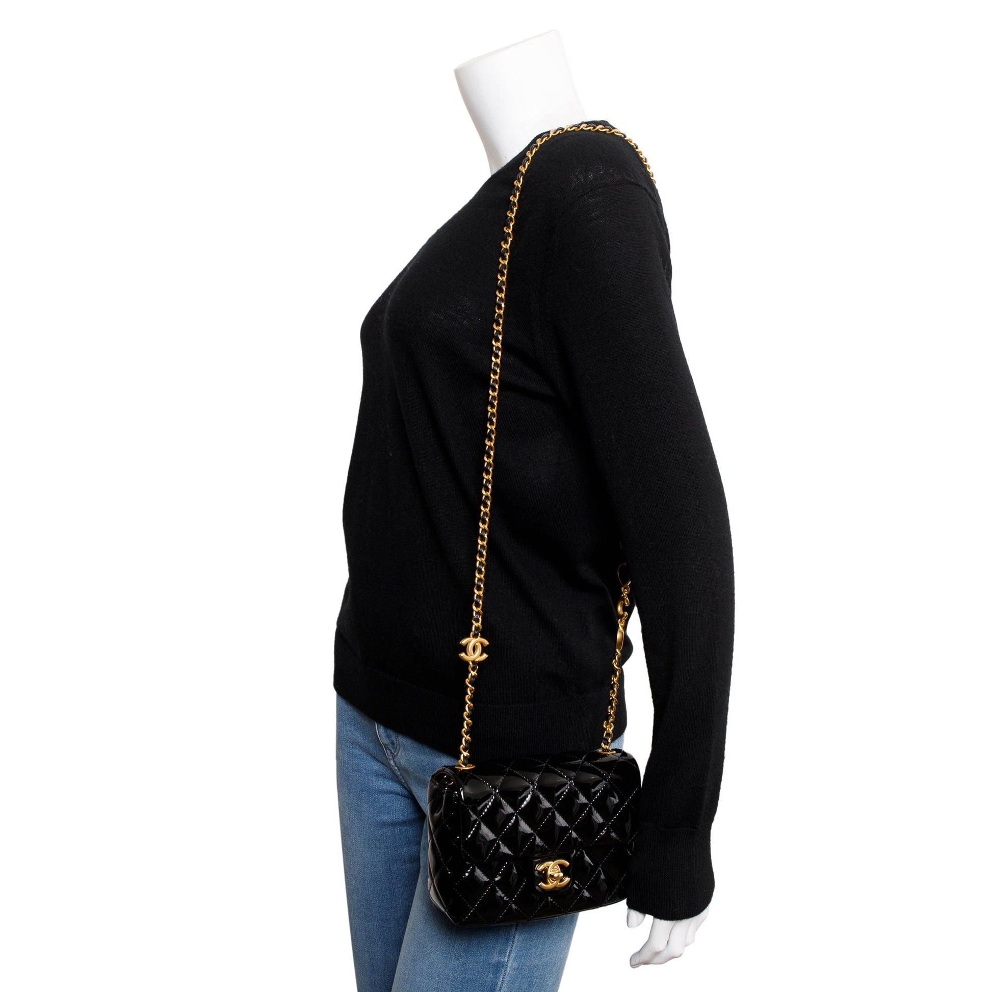 Chanel Quilted Patent Coco De Toi Leather Black Travel Bag