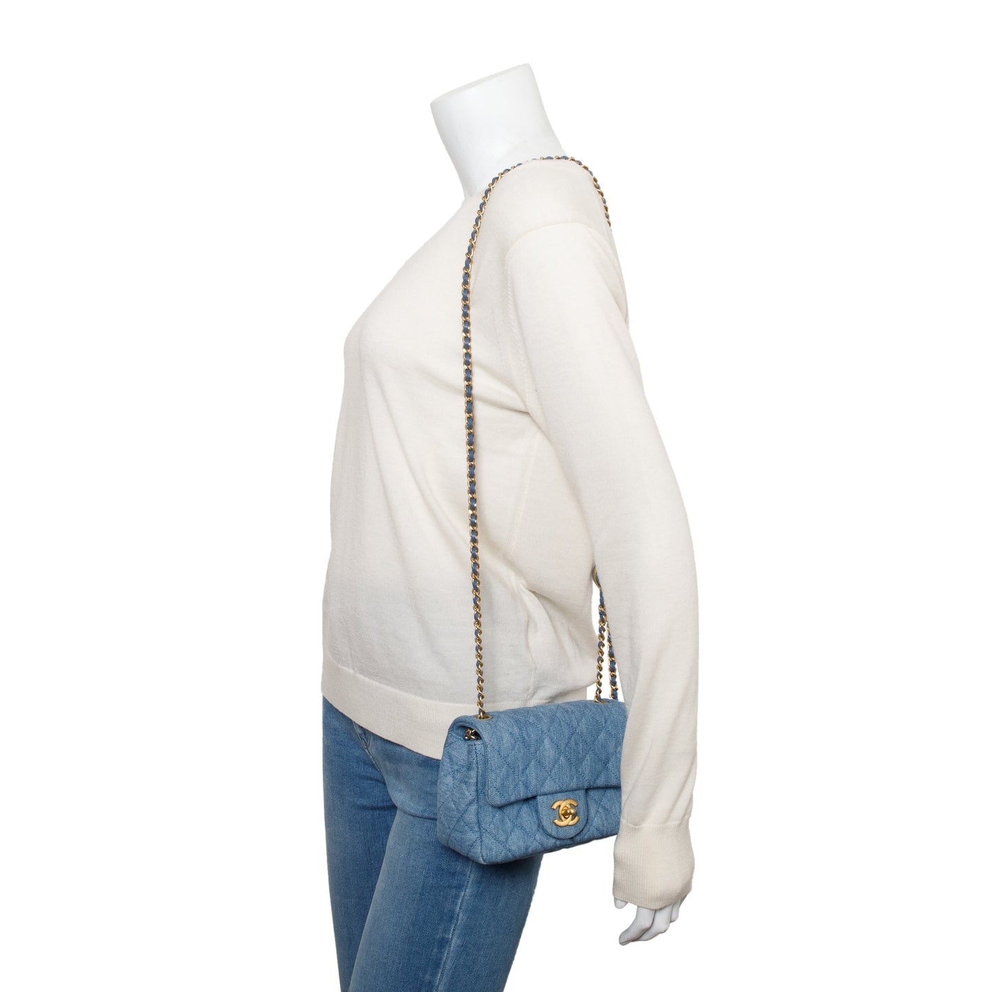 Chanel Denim Pearl Crush Square Flap Blue Travel Bag