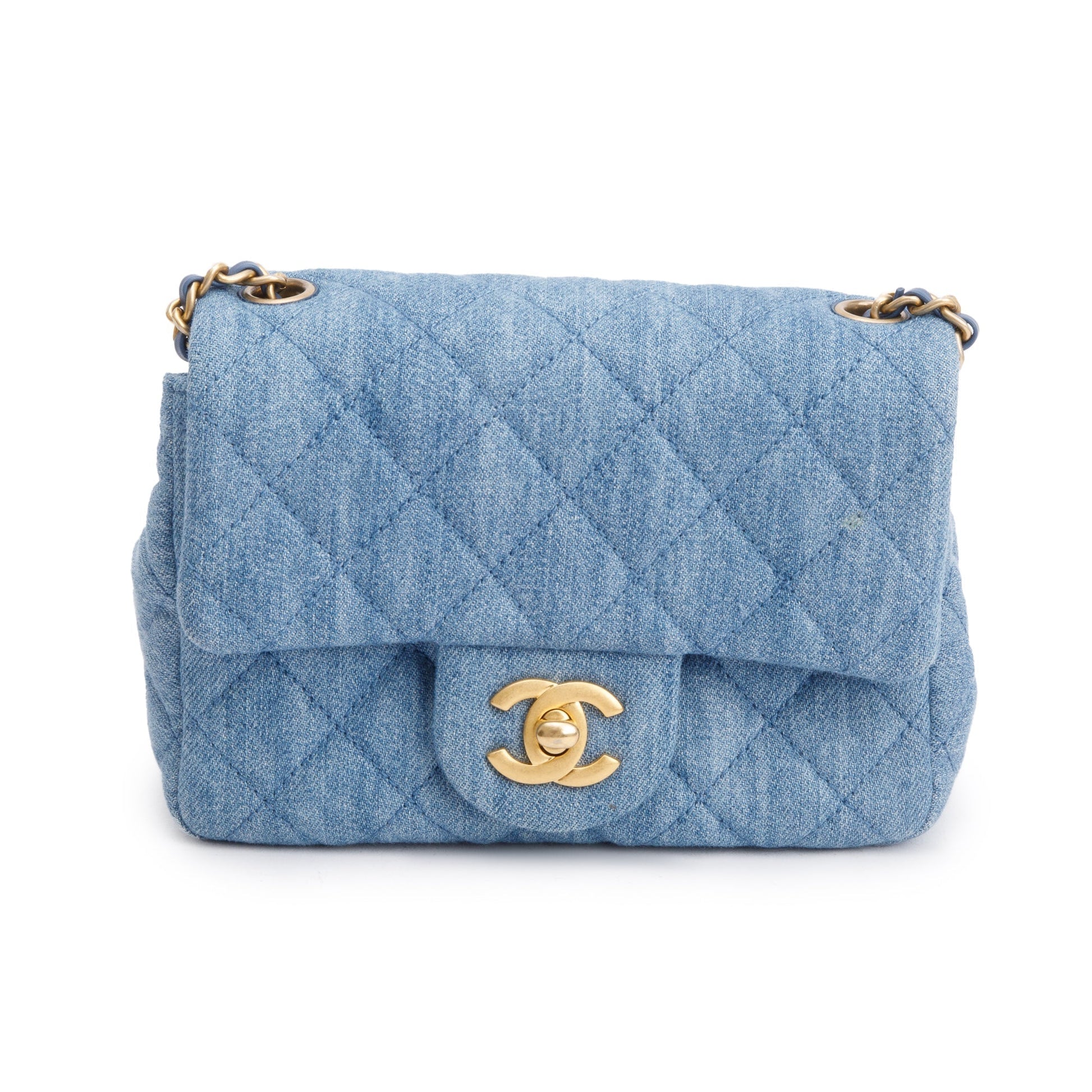 Chanel Denim Pearl Crush Square Flap Blue Travel Bag