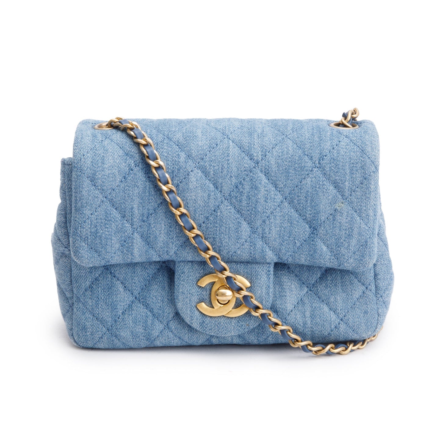 Chanel Denim Pearl Crush Square Flap Blue Travel Bag