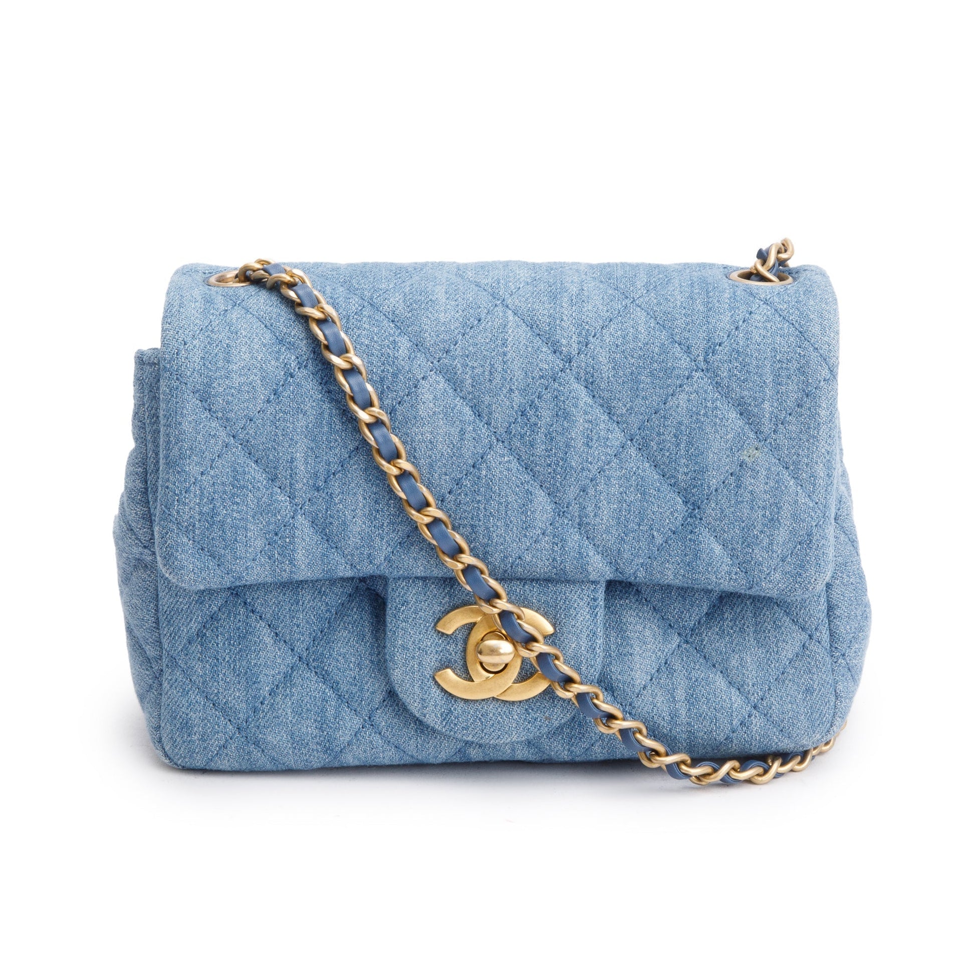 Chanel Denim Pearl Crush Square Flap Blue Travel Bag