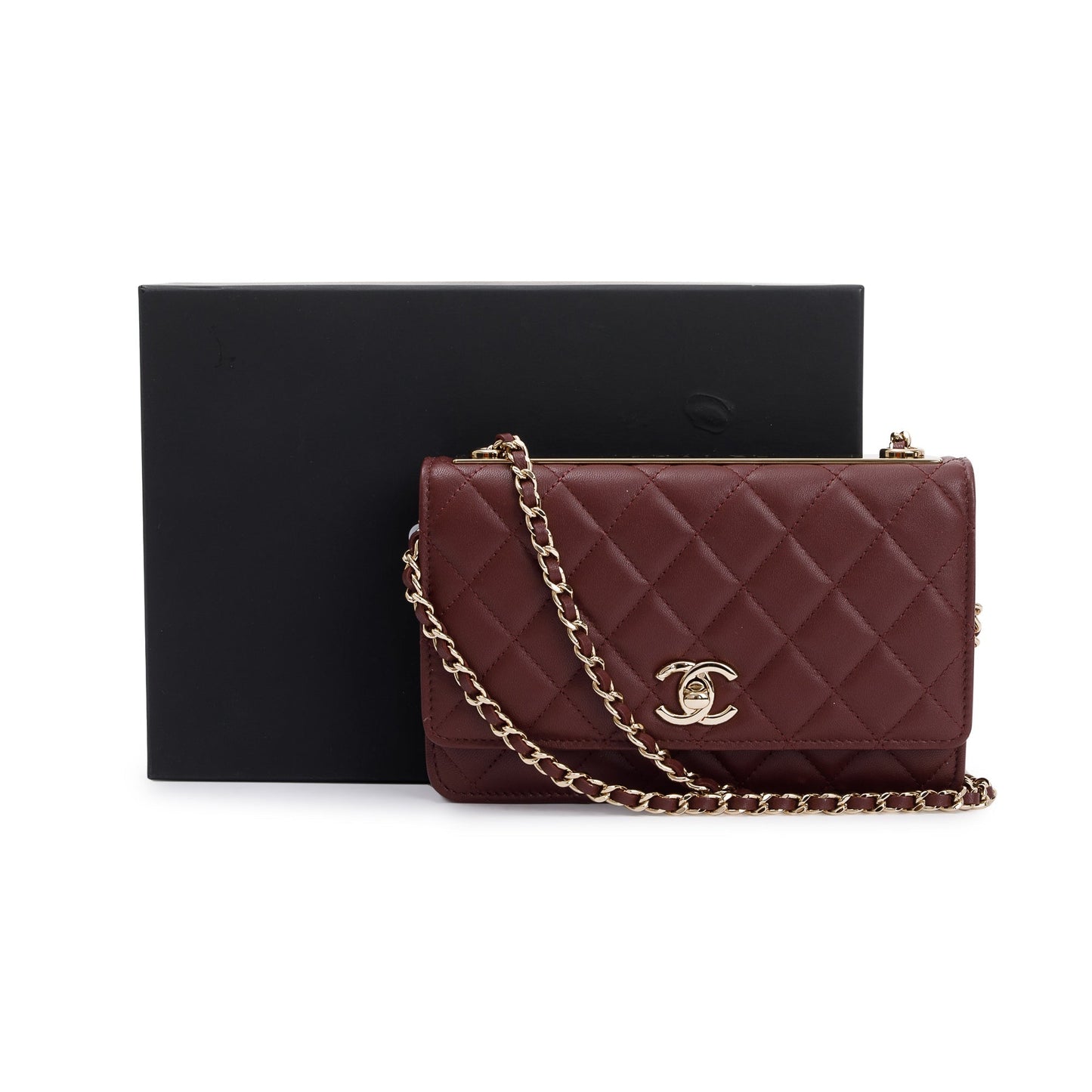 Chanel Burgundy Trendy on Leather Lambskin Wallet Case