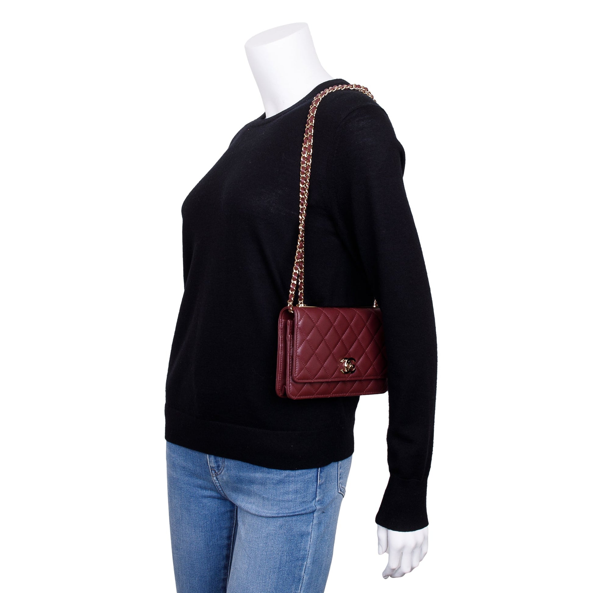 Chanel Burgundy Trendy on Leather Lambskin Wallet Case