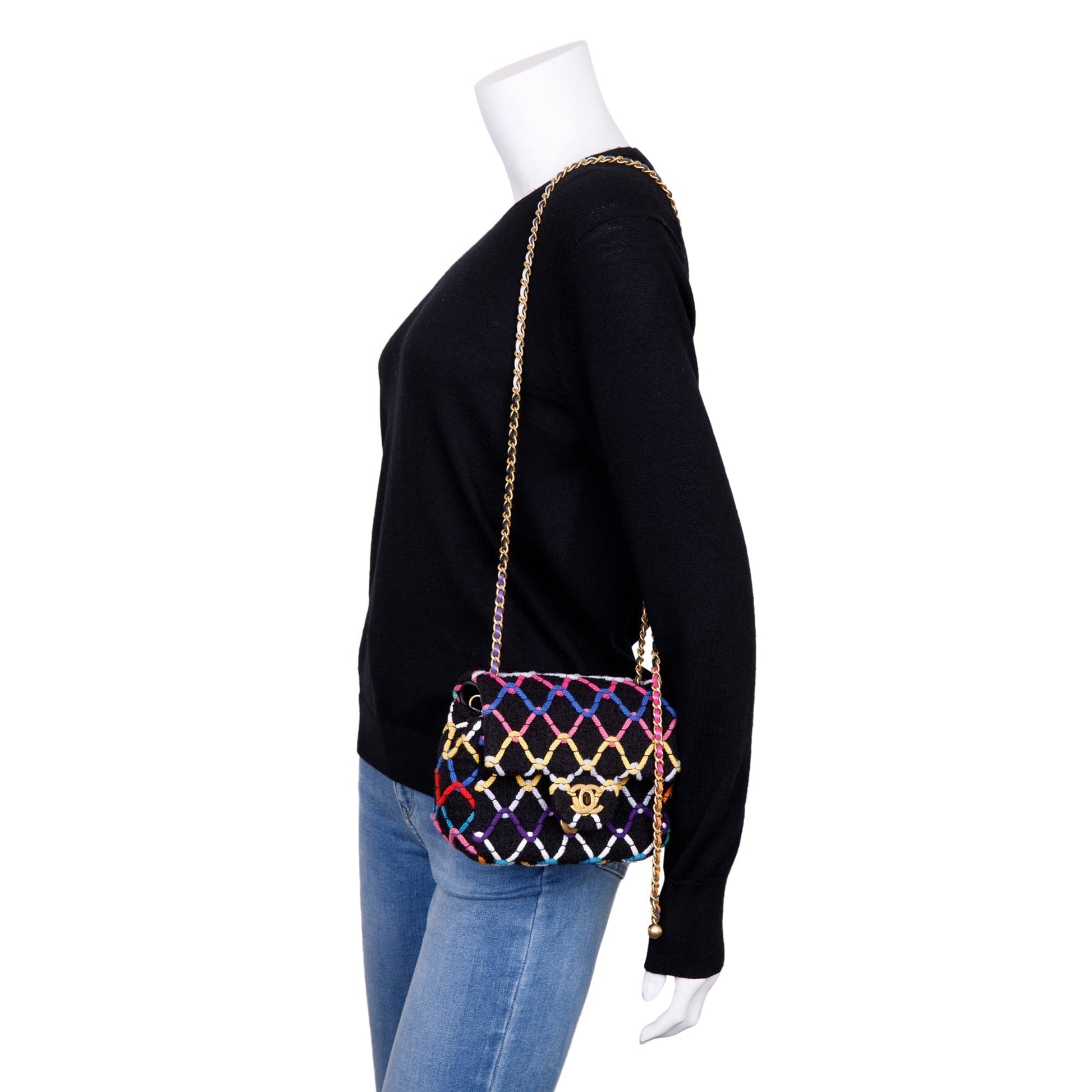 Chanel Diamond Threaded Tweed CC Pearl Travel Bag