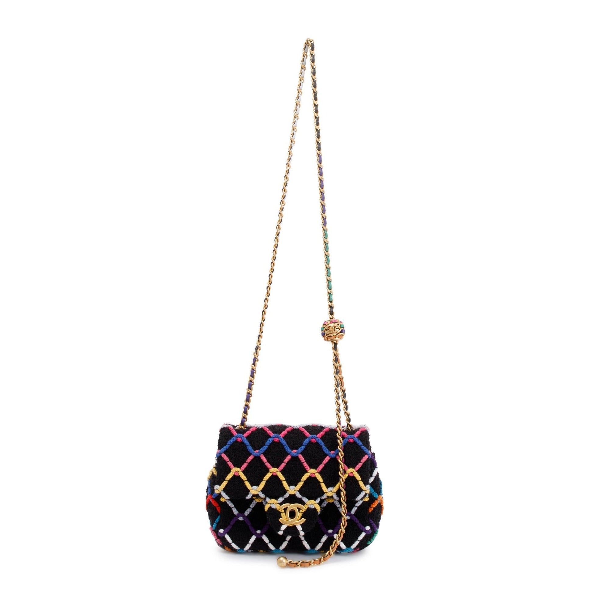 Chanel Diamond Threaded Tweed CC Pearl Travel Bag