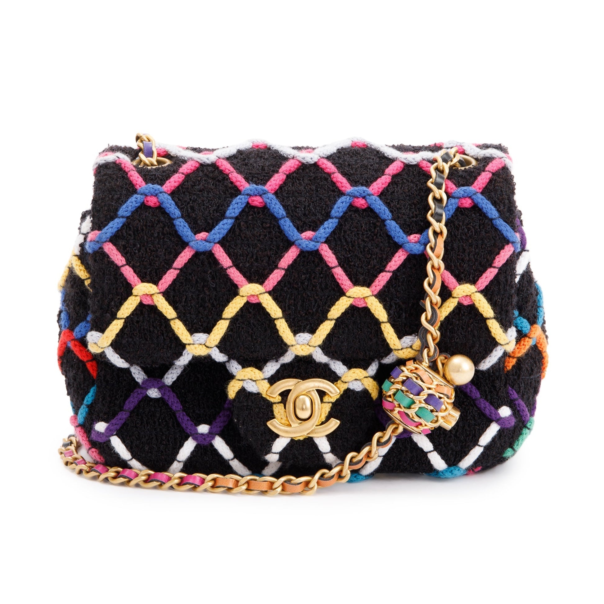 Chanel Diamond Threaded Tweed CC Pearl Travel Bag