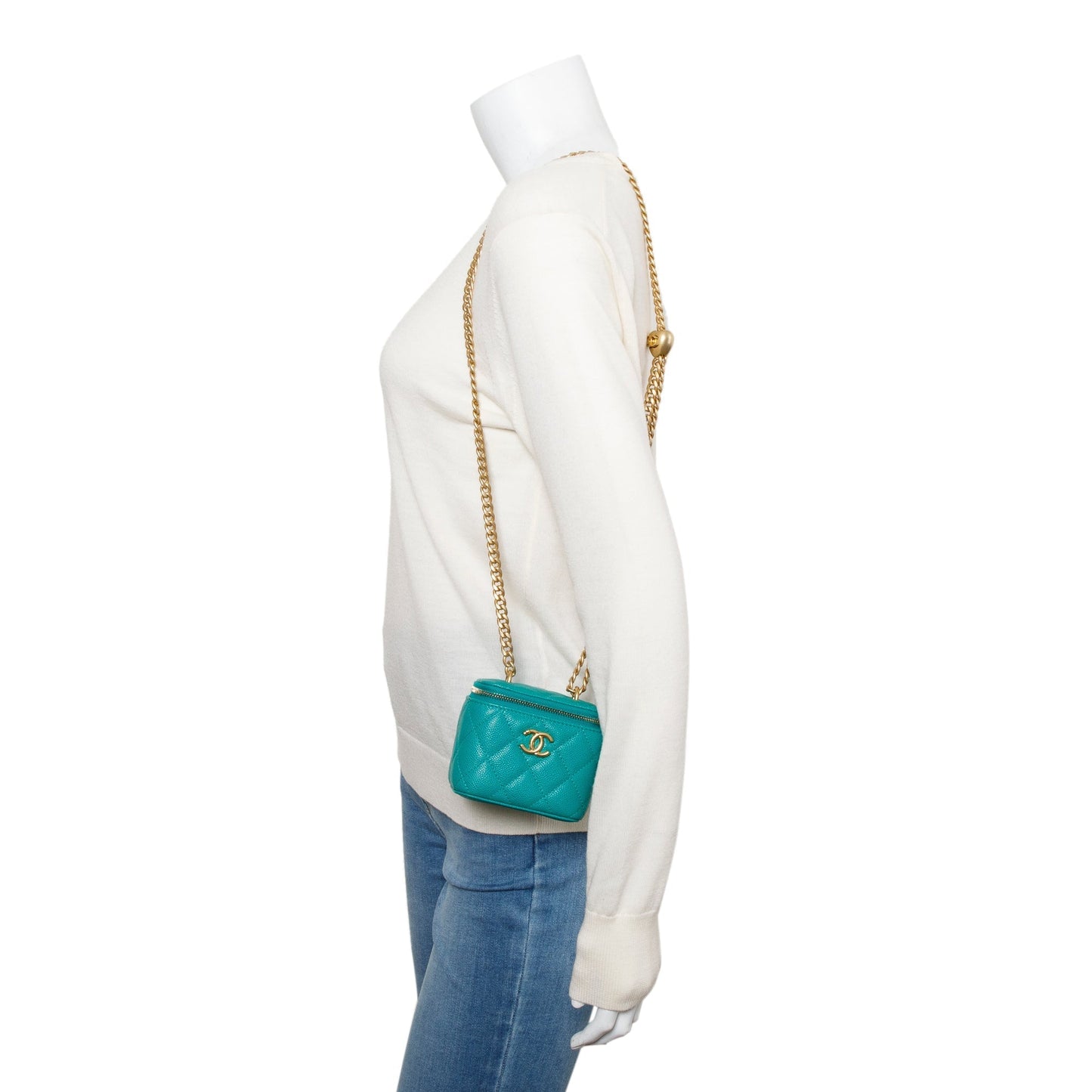Chanel Caviar Heart Crush Vanity Leather Green Travel Bag