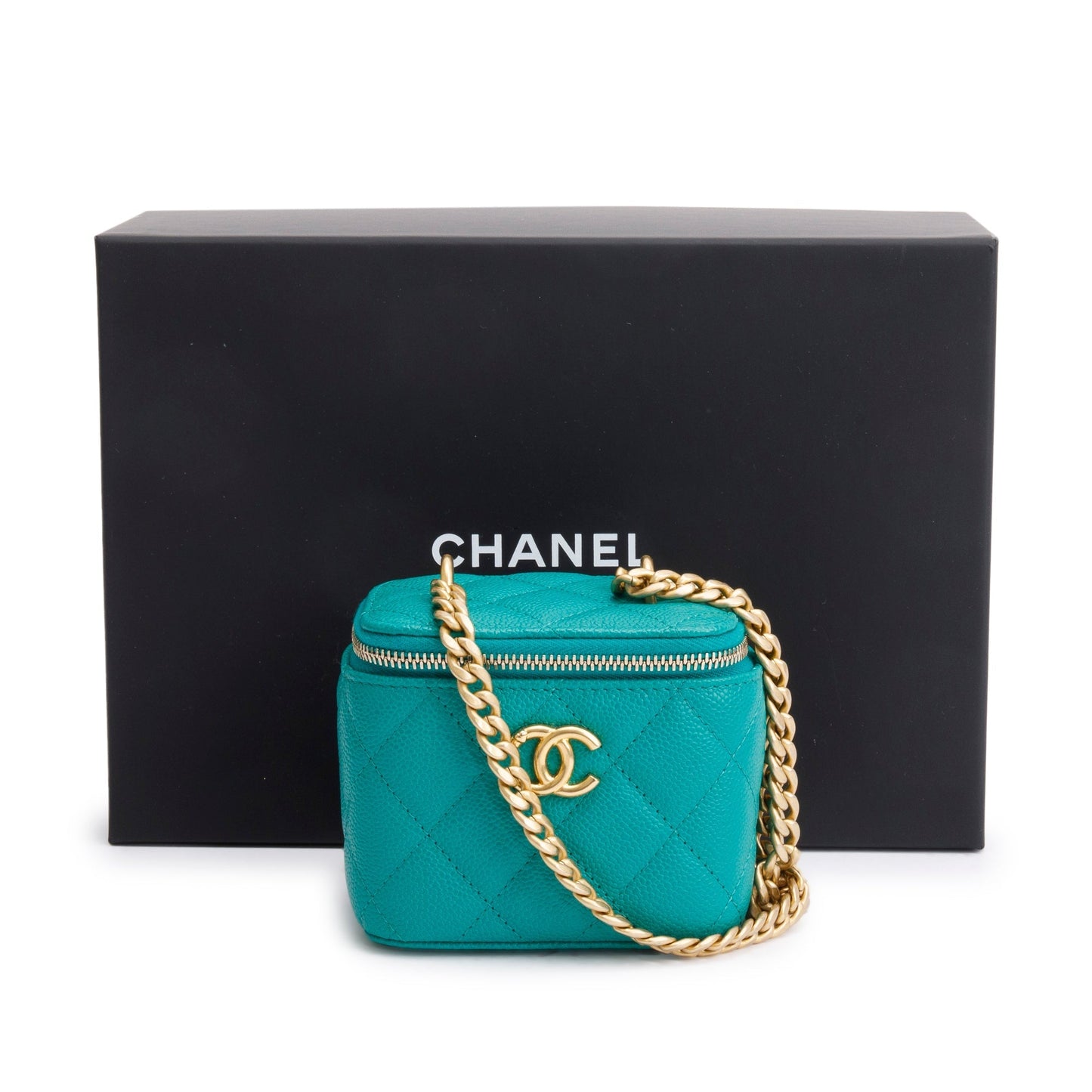 Chanel Caviar Heart Crush Vanity Leather Green Travel Bag