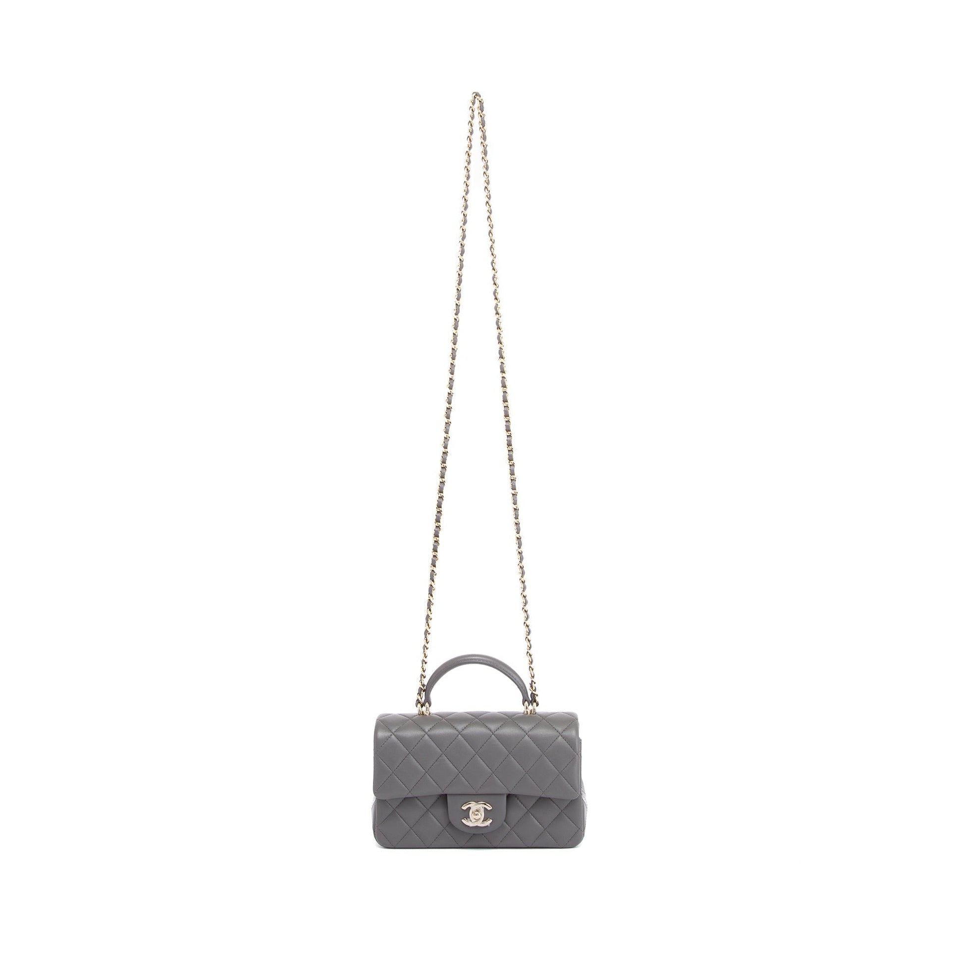Chanel Quilted Top Handle Rectangular Flap Lambskin Grey Travel Bag