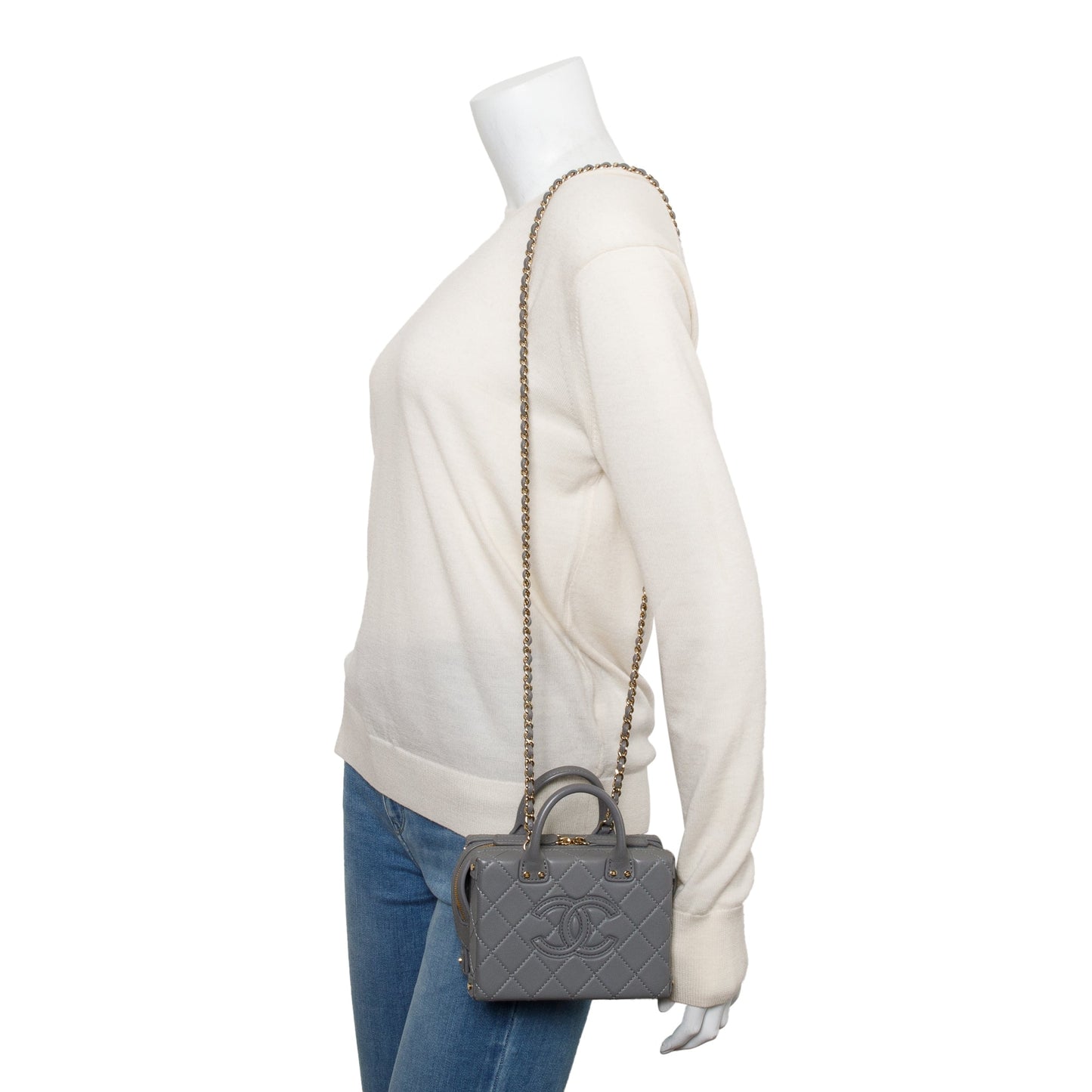 Chanel Quilted Coco Vault Vanity Leather Calfskin Grey Travel Bag