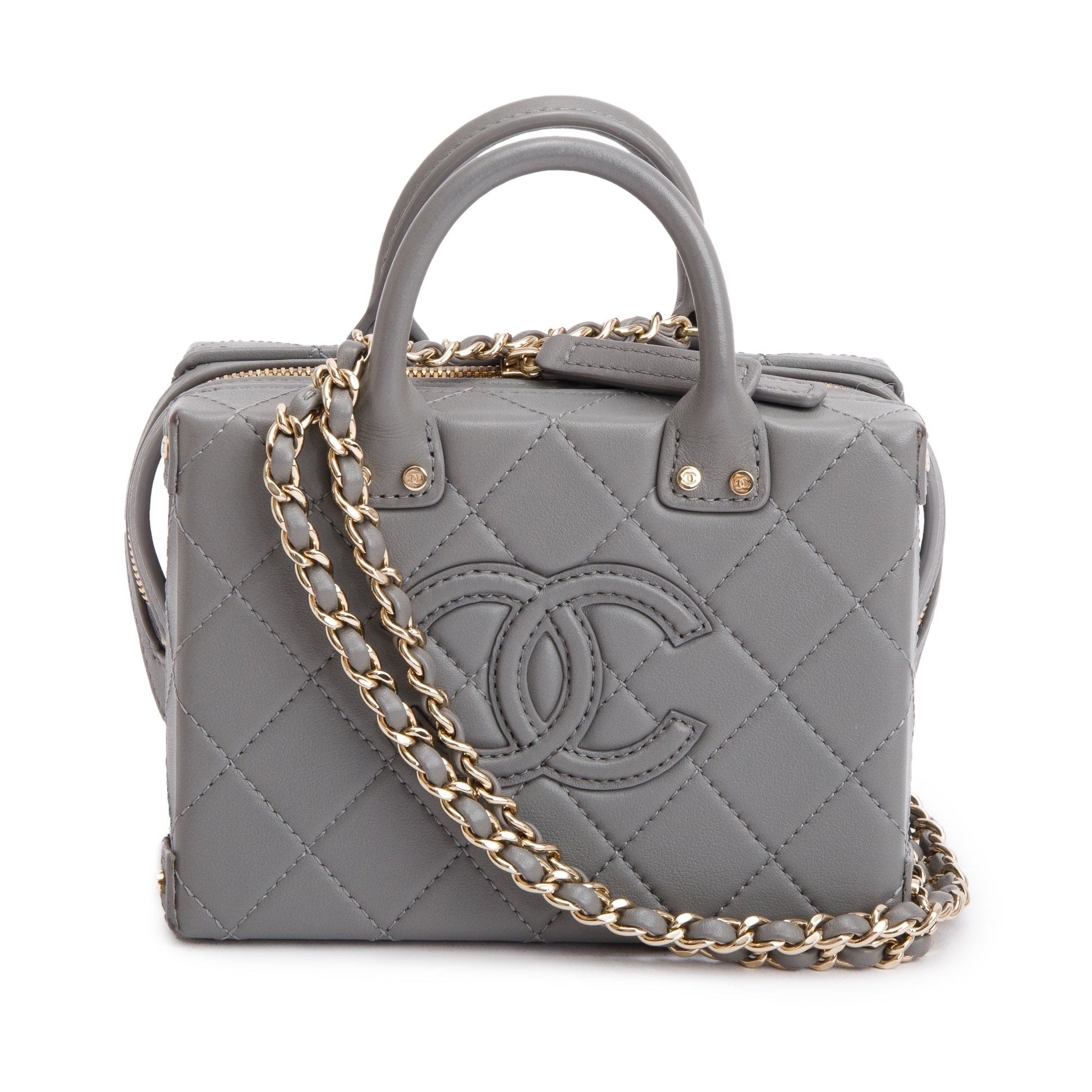 Chanel Quilted Coco Vault Vanity Leather Calfskin Grey Travel Bag