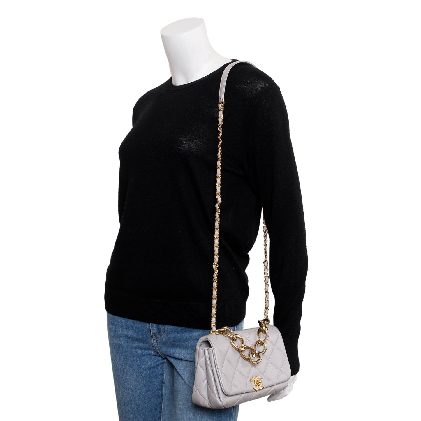 Chanel Quilted Color Match Flap Leather Lambskin Grey Travel Bag