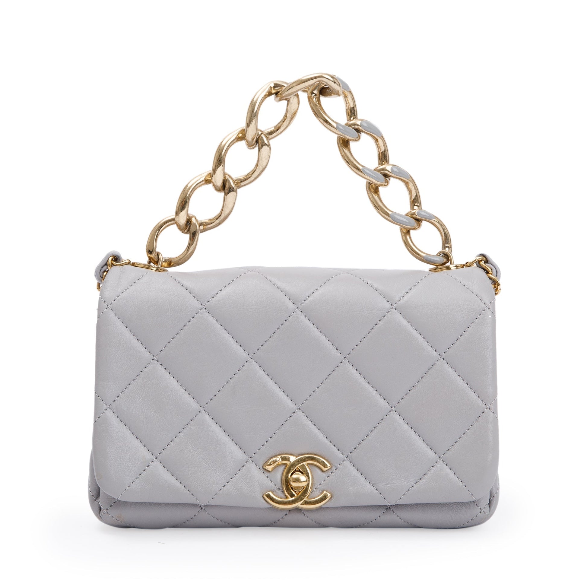 Chanel Quilted Color Match Flap Leather Lambskin Grey Travel Bag