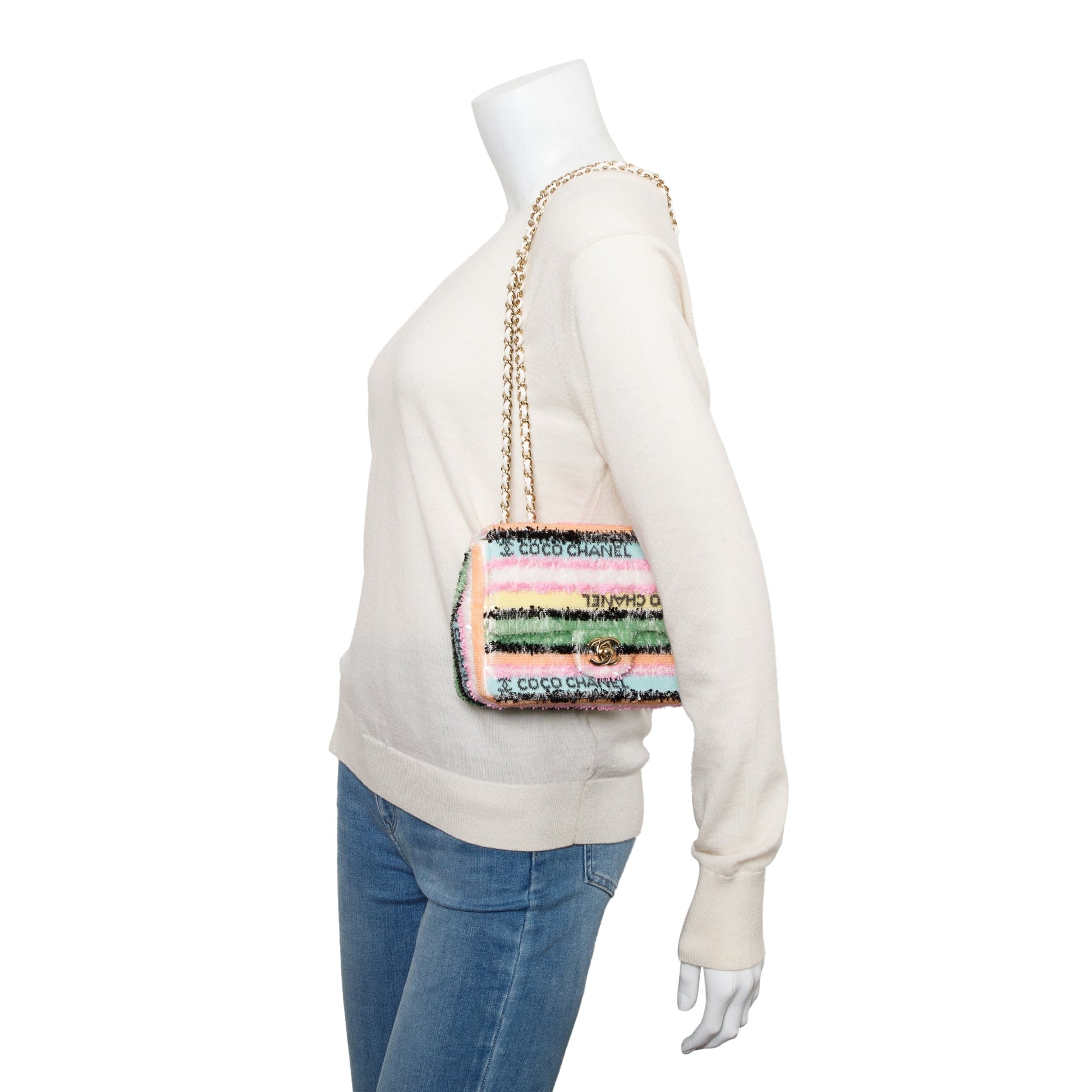 Chanel Sequin Coco Logo Flap Multicolor Travel Bag