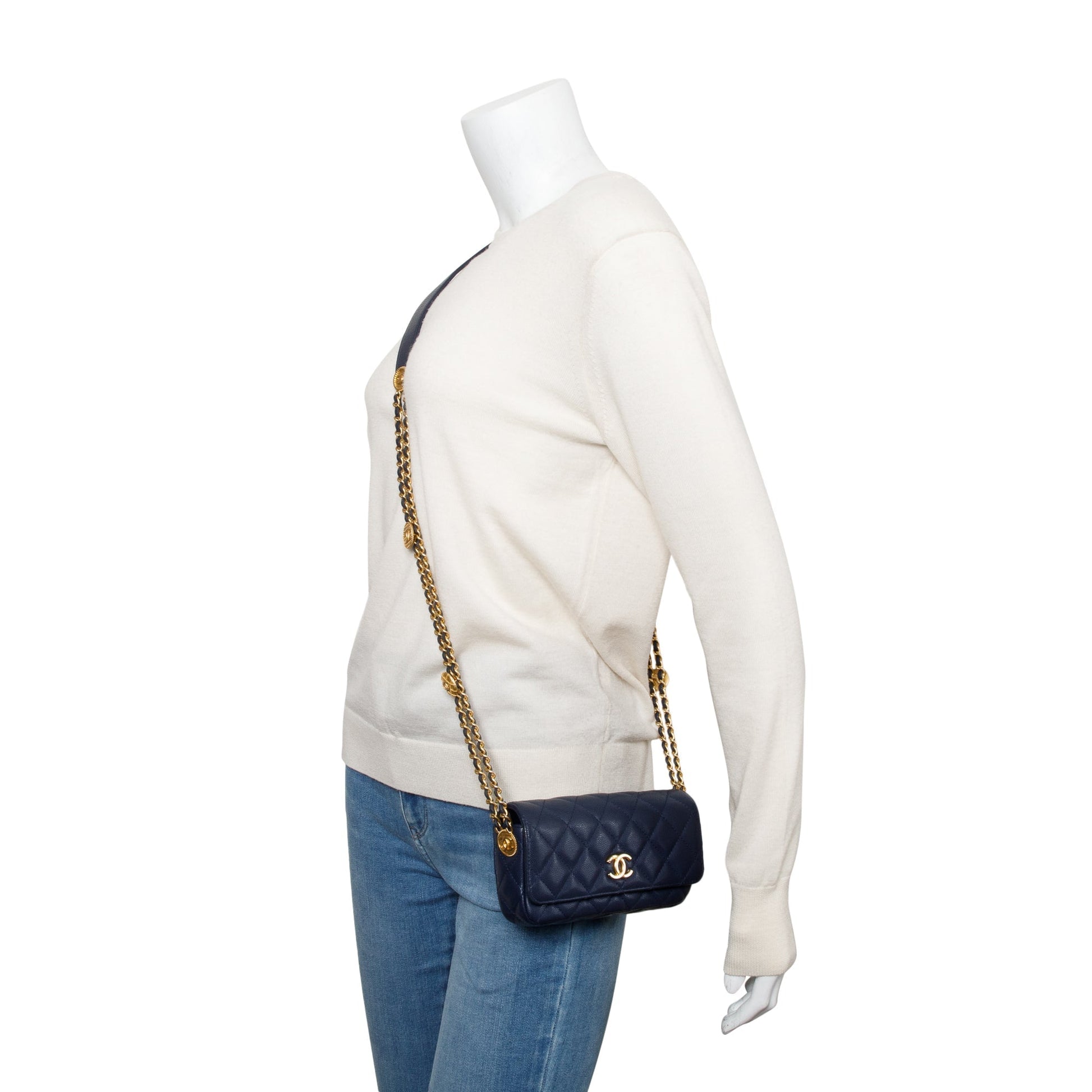 Chanel Navy Quilted Caviar Twist Your Leather Travel Bag