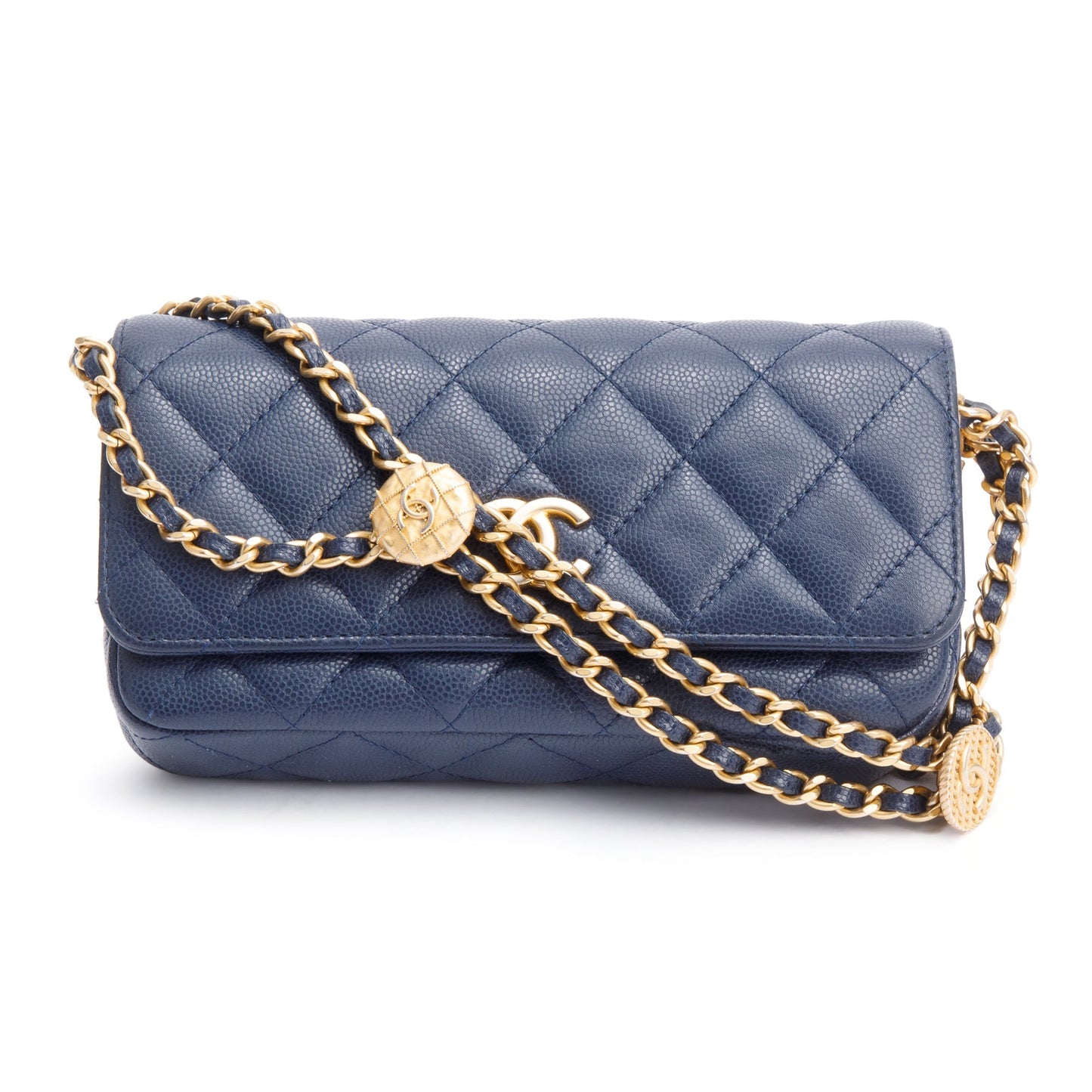 Chanel Navy Quilted Caviar Twist Your Leather Travel Bag