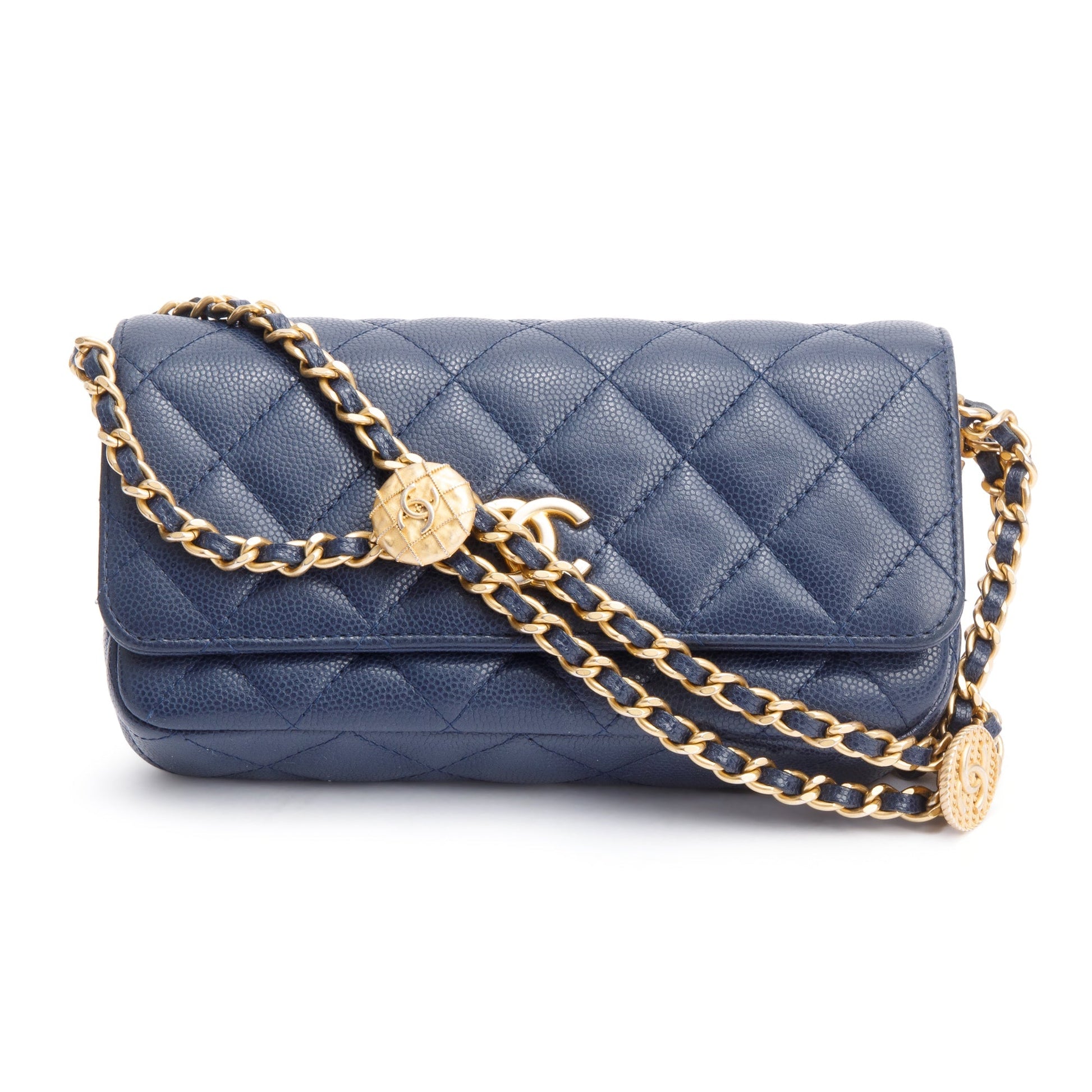 Chanel Navy Quilted Caviar Twist Your Leather Travel Bag